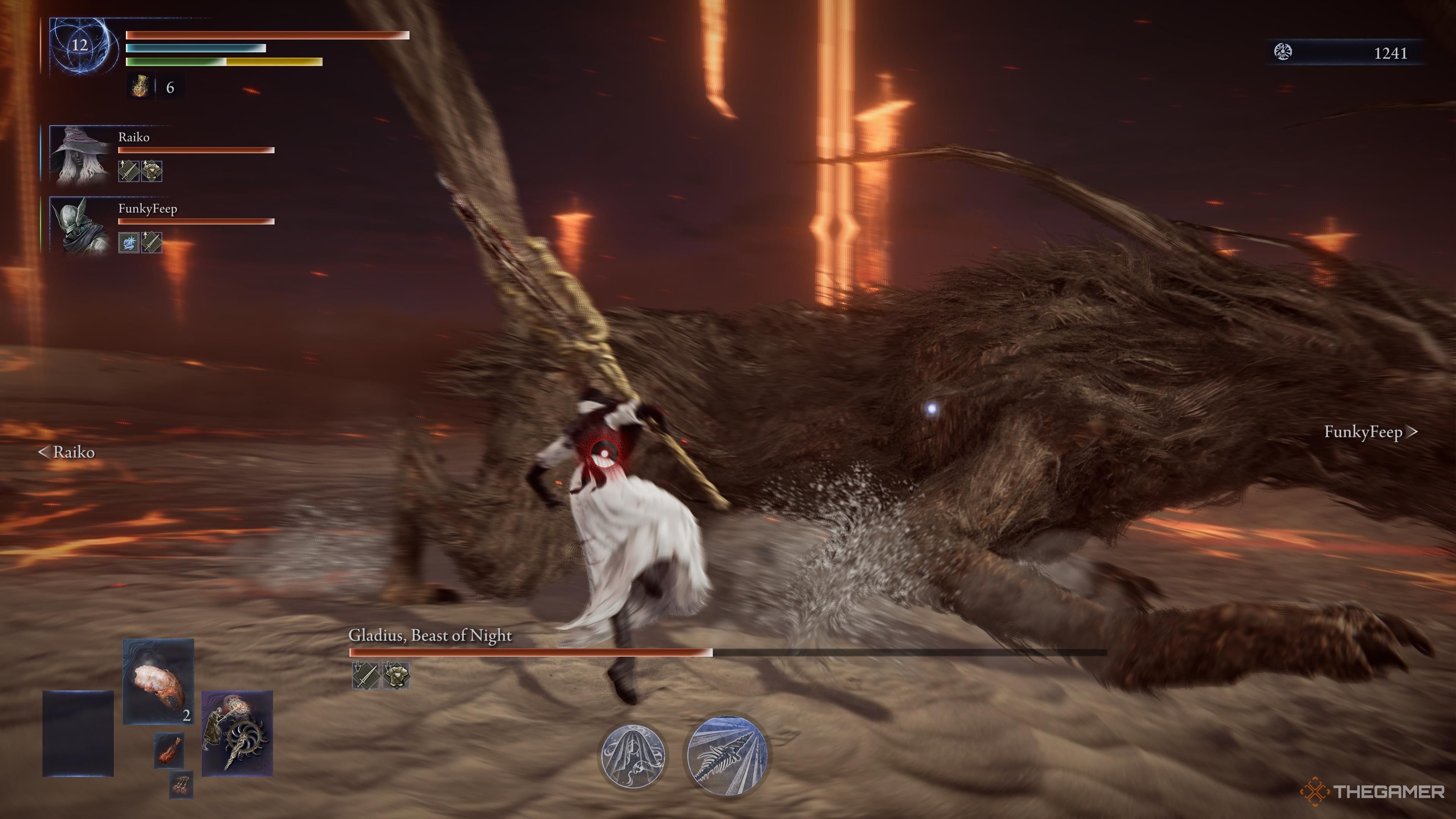 The player attacking a single Gladius on its side in Elden Ring: Nightreign.
