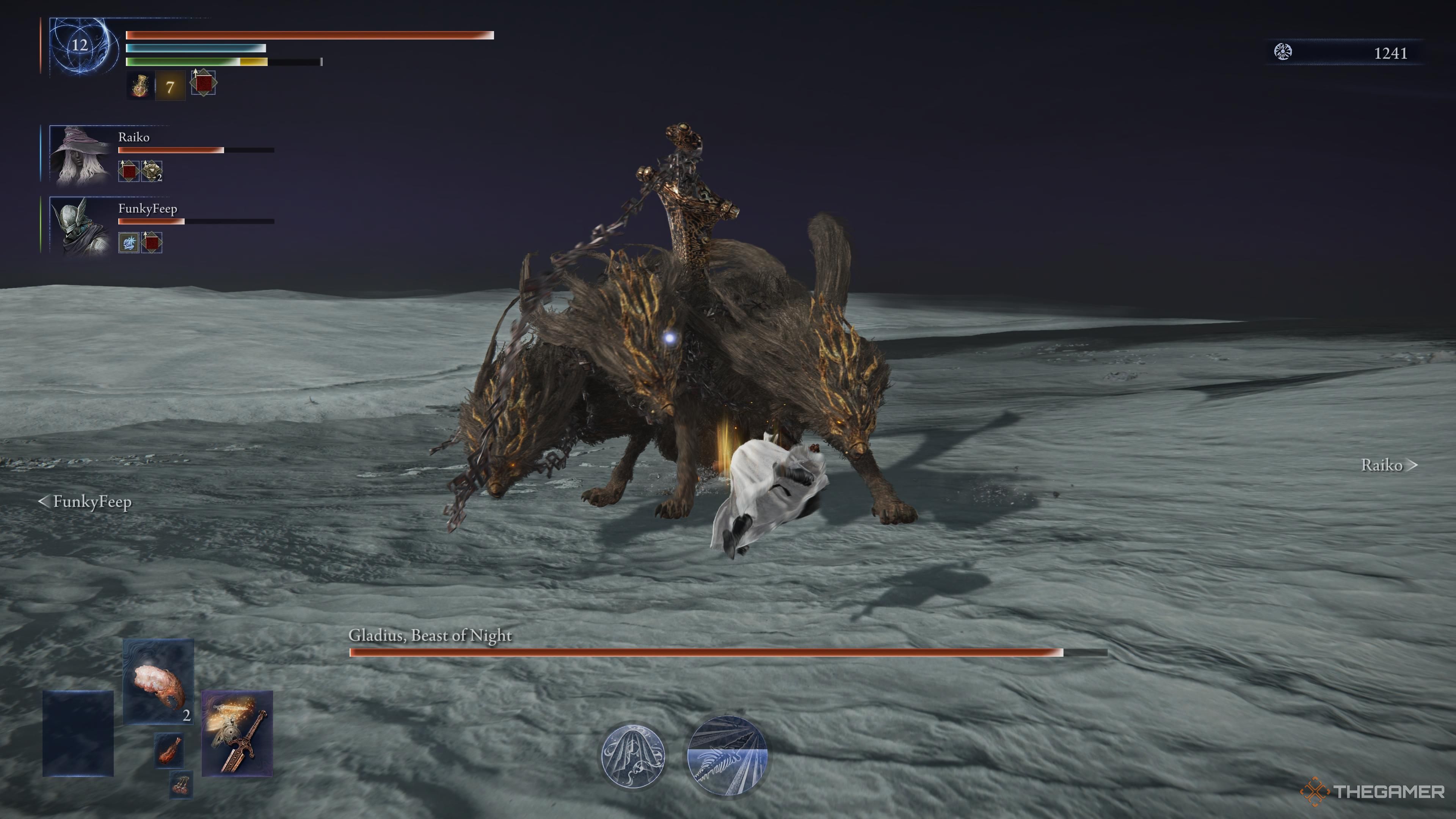 The main player moving toward Gladius in Elden Ring: Nightreign.