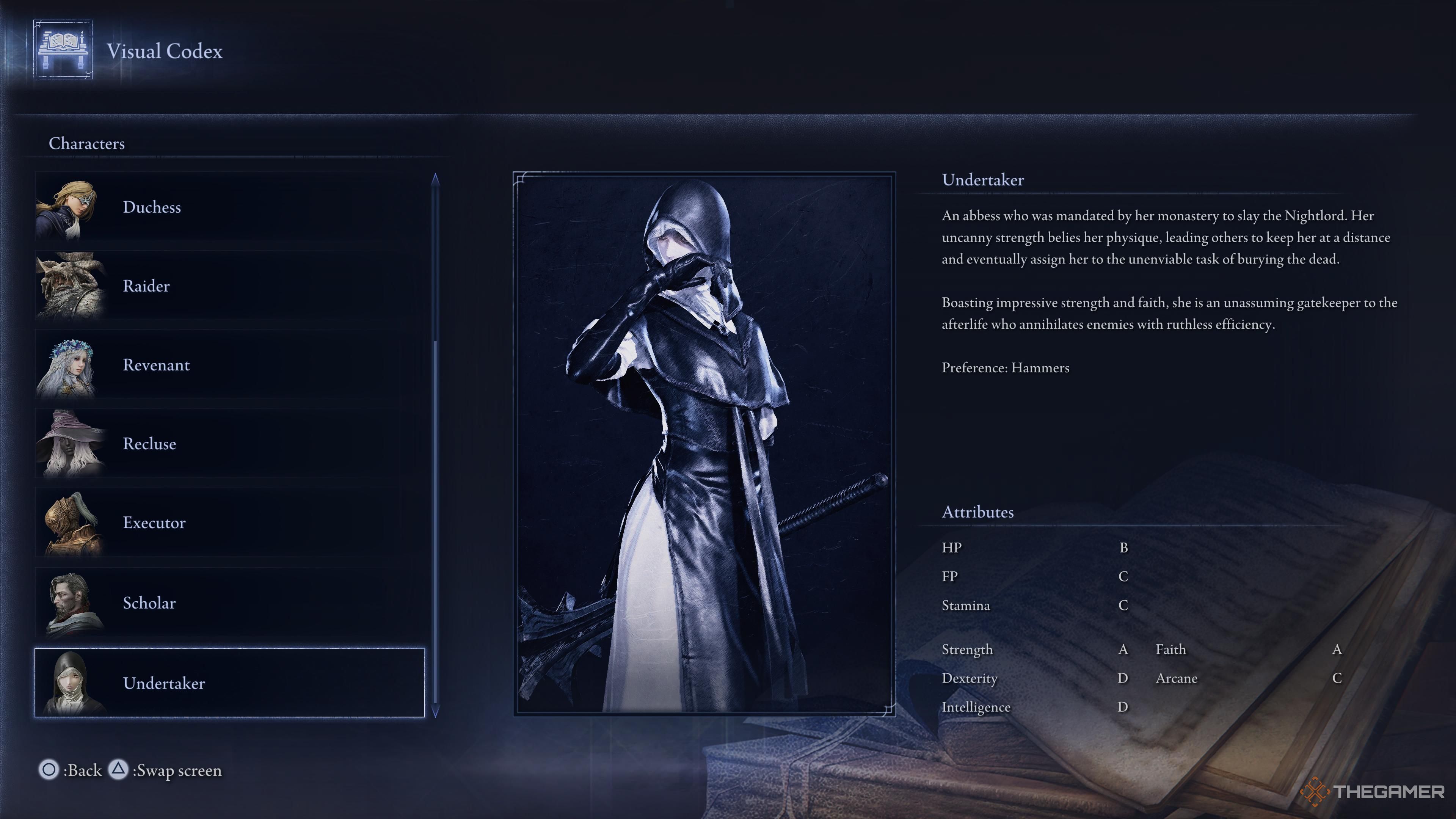 The stats screen of Undertaker in Elden Ring: Nightreign.
