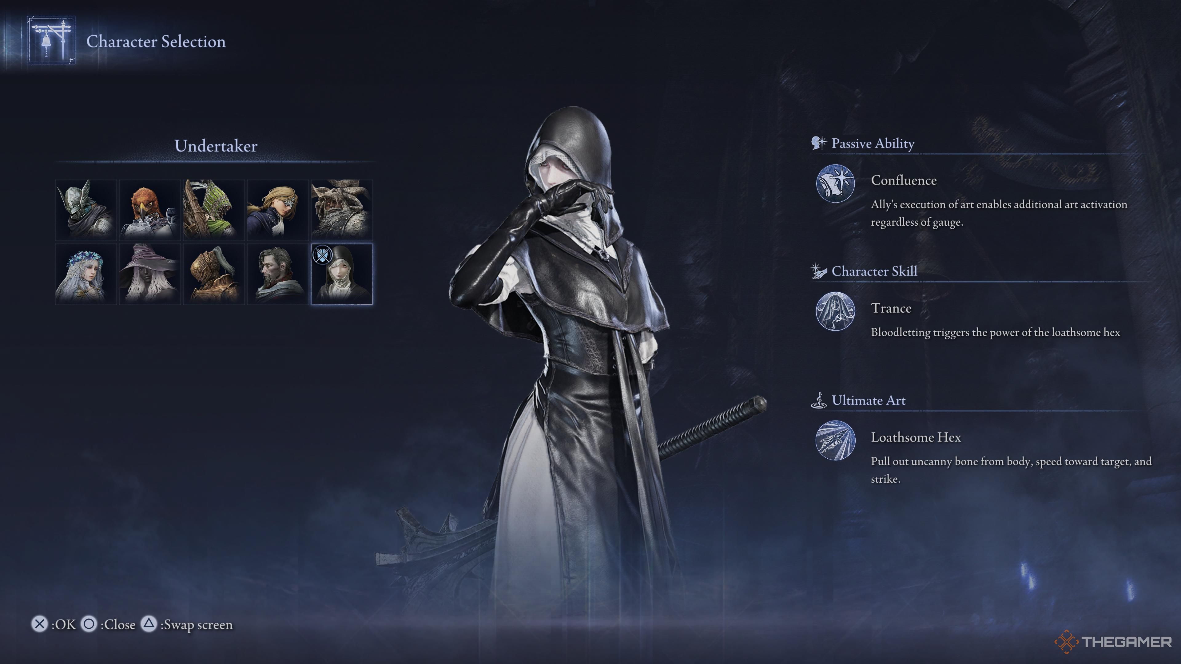 The character select screen showing Undertaker and its skills in Elden Ring: Nightreign.