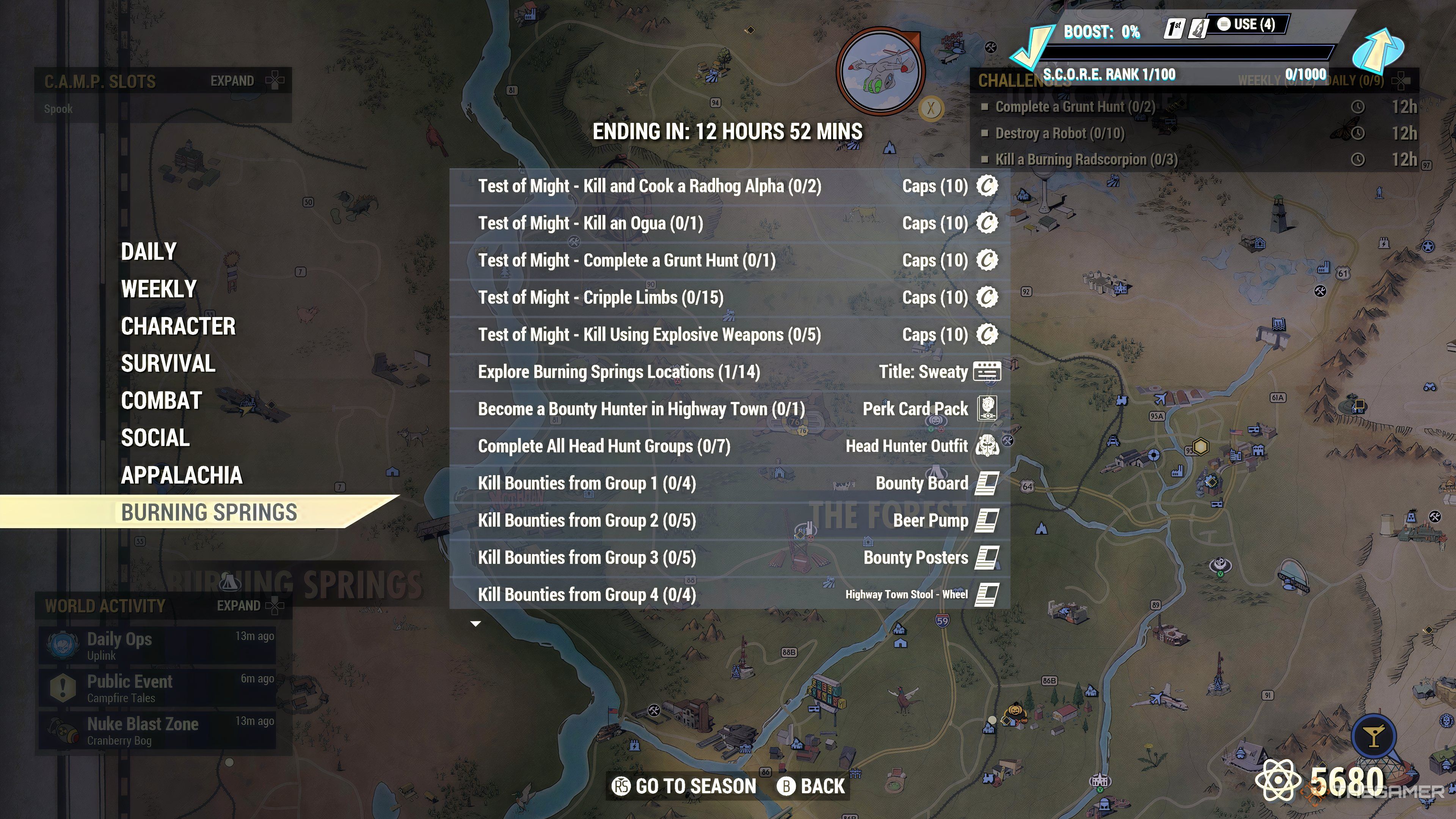 Tests Of Might in the challenge menu in Fallout 76.