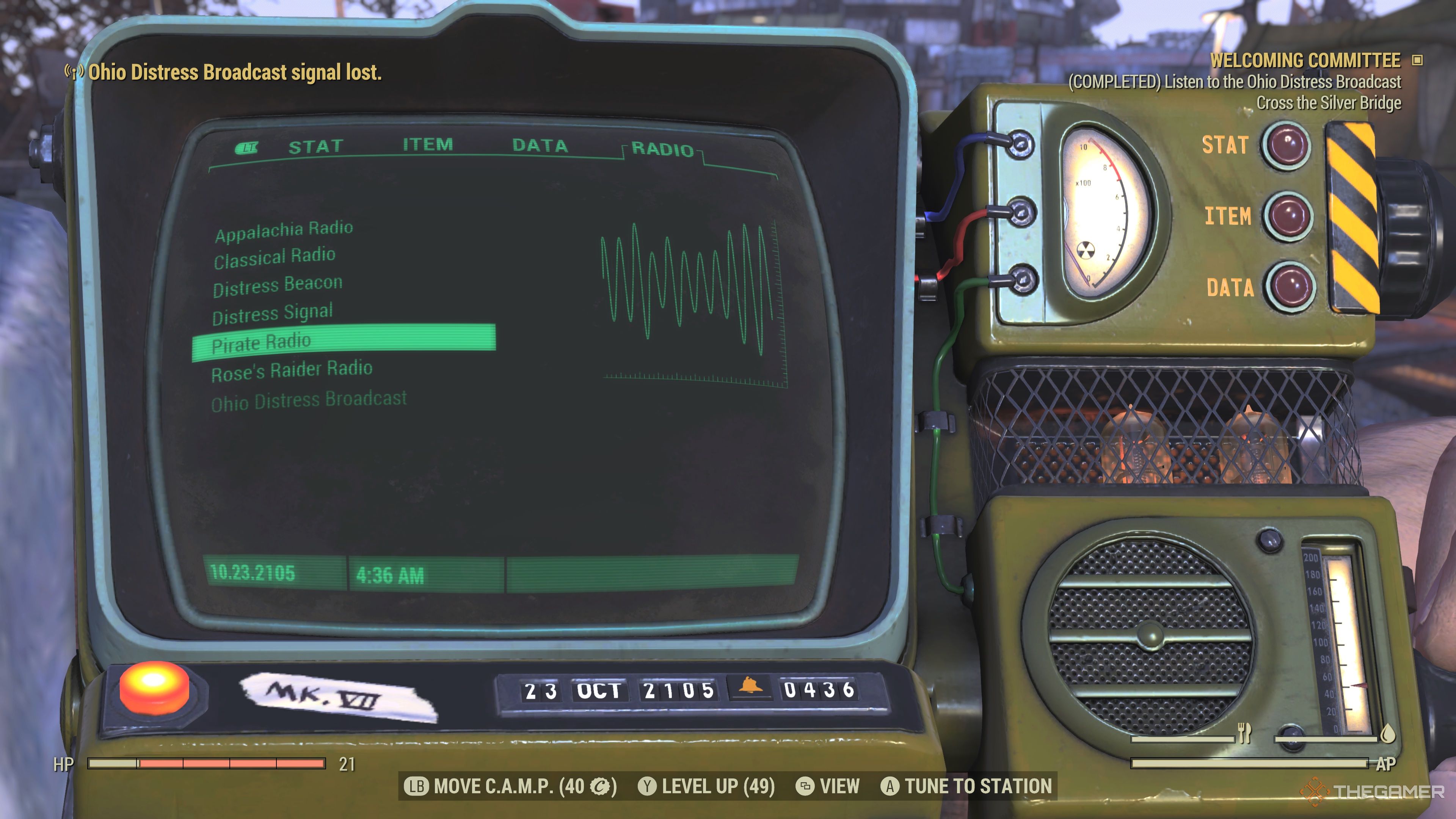 The Welcoming Committee Radio Signal in your PIP-Boy in Fallout 76.