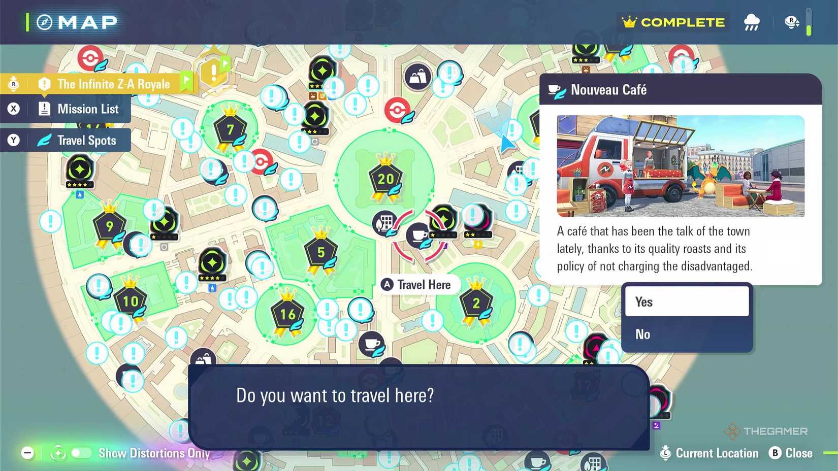Fast travel in Pokemon Legends: ZA to the Nouveau Cafe where Spoink and Grumpig will respawn.