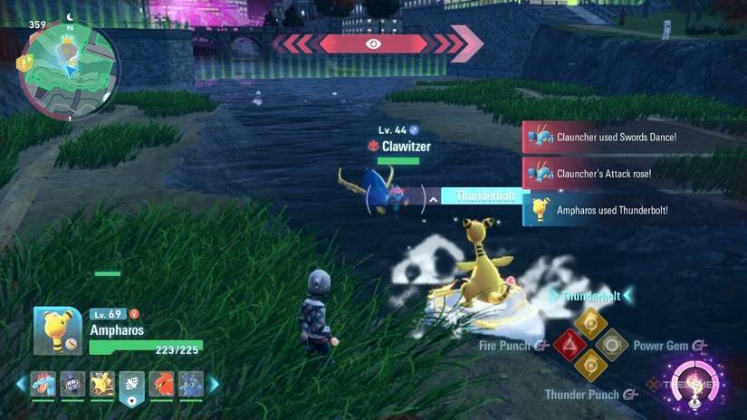 Fighting a Clawitzer in Pokemon Legends Z-A.