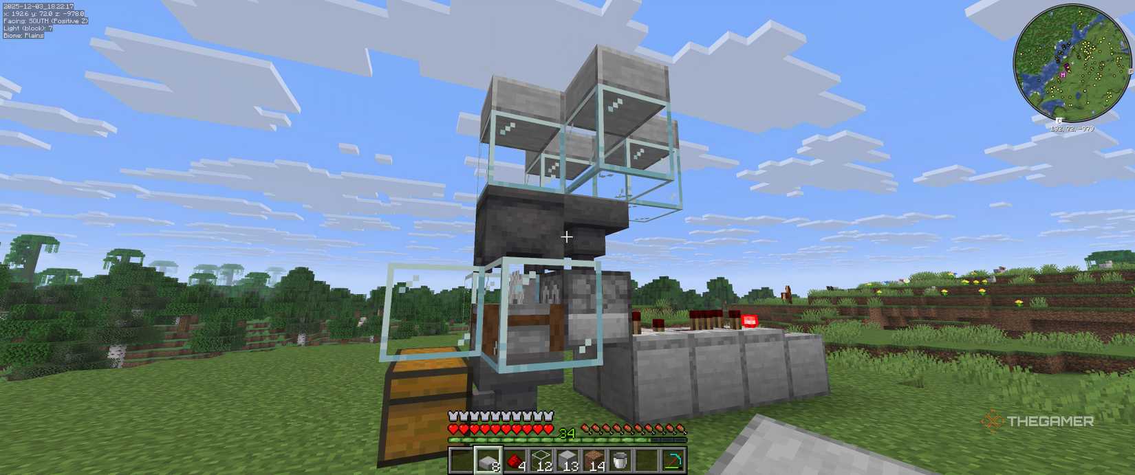 Completed automatic chicken farm without chickens inside in Minecraft.