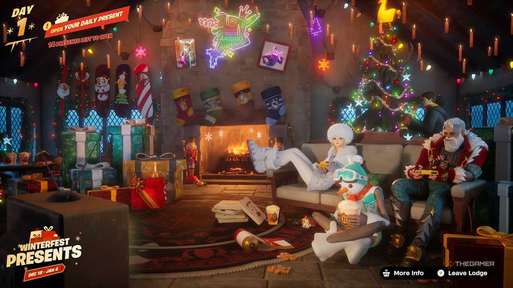 Fortnite Winterfest cabin full of goodies.