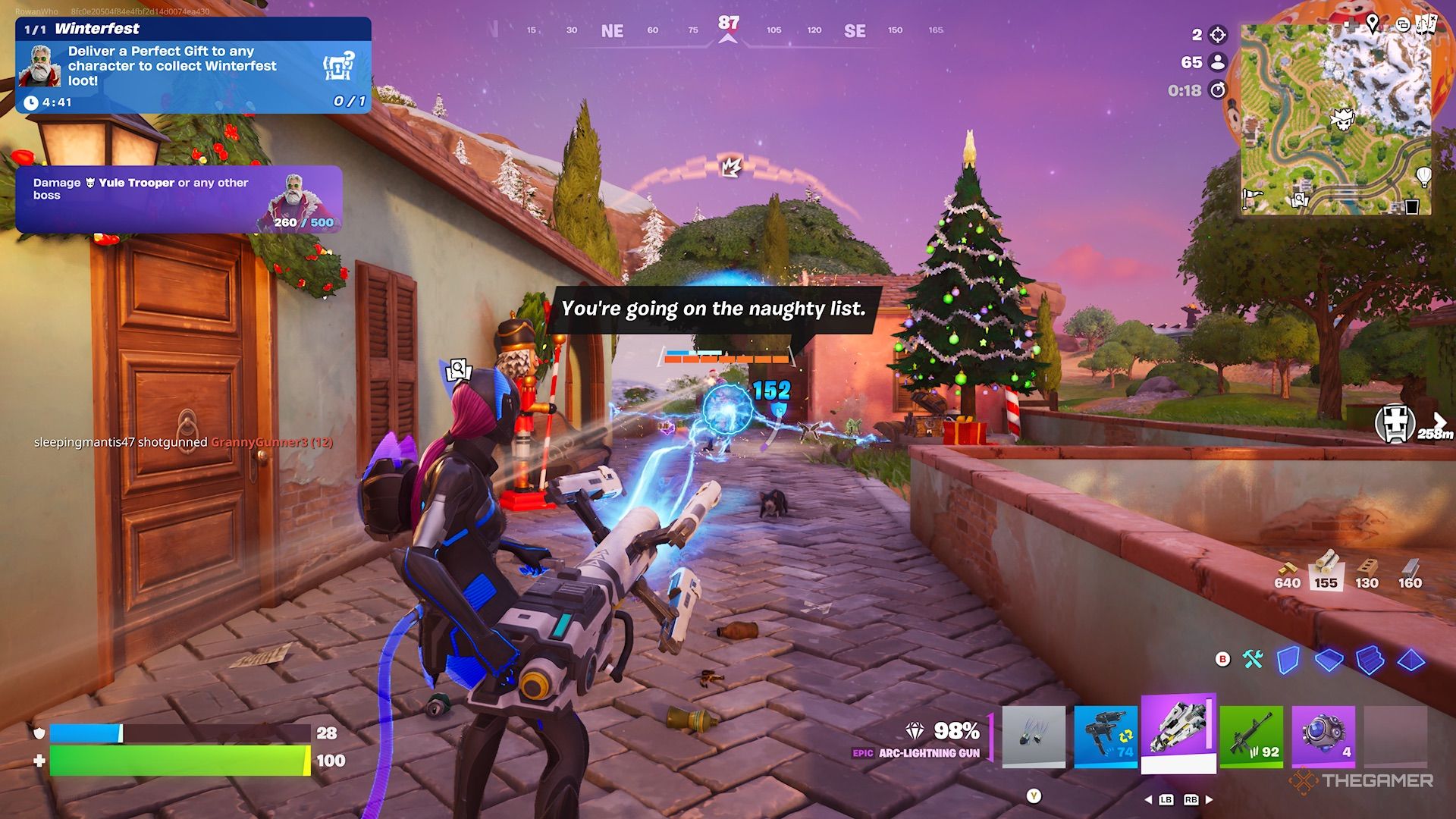 Fortnite Winterfest Quest to damage Yule Trooper.
