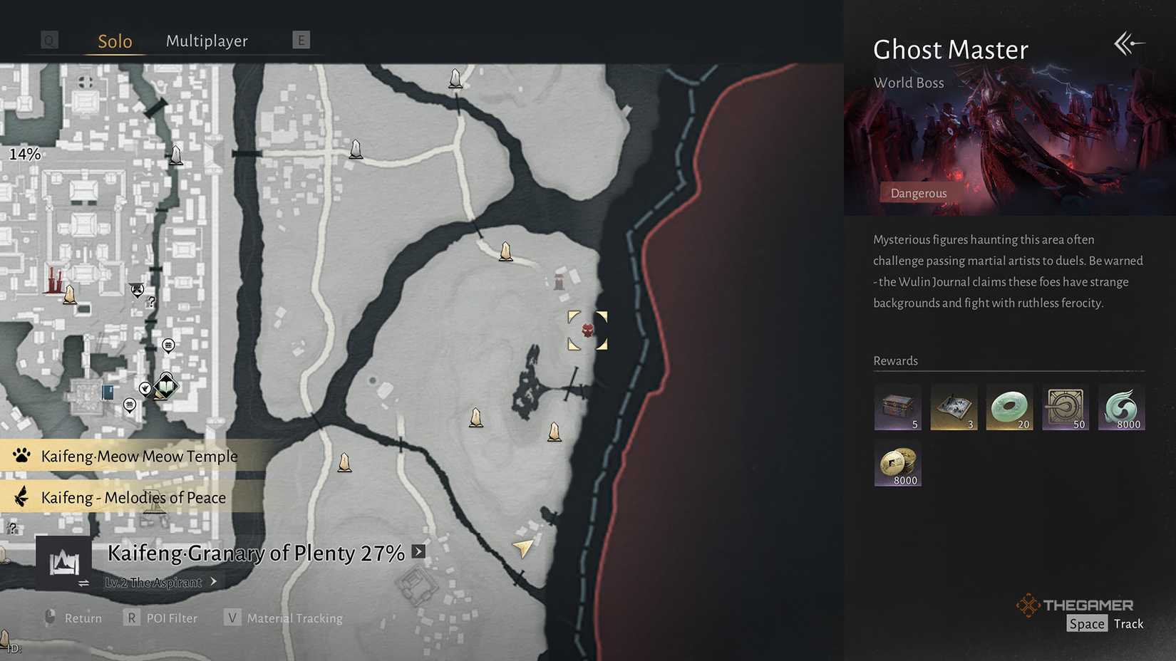The Ghost Master's location on the map in Where Winds Meet.