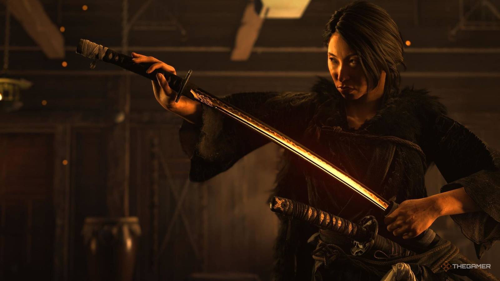 Atsu about to duel the Kitsune in Ghost of Yotei.