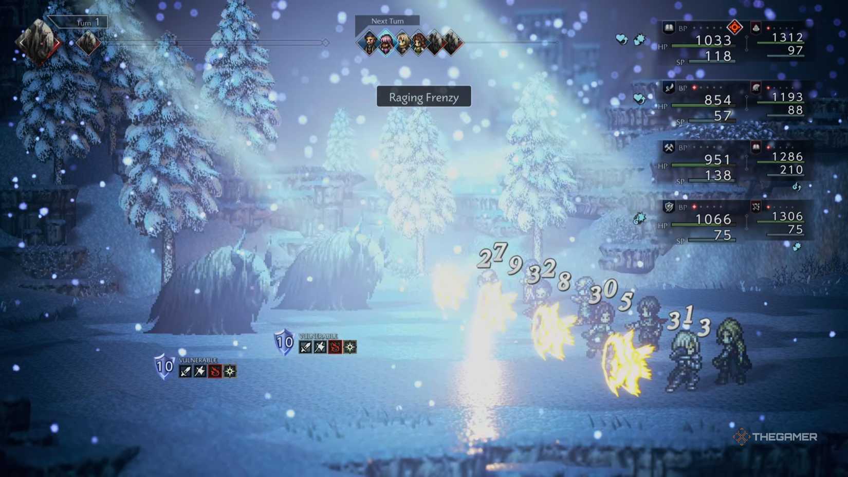 The party fights Snow Yak in Octopath Traveler 0.