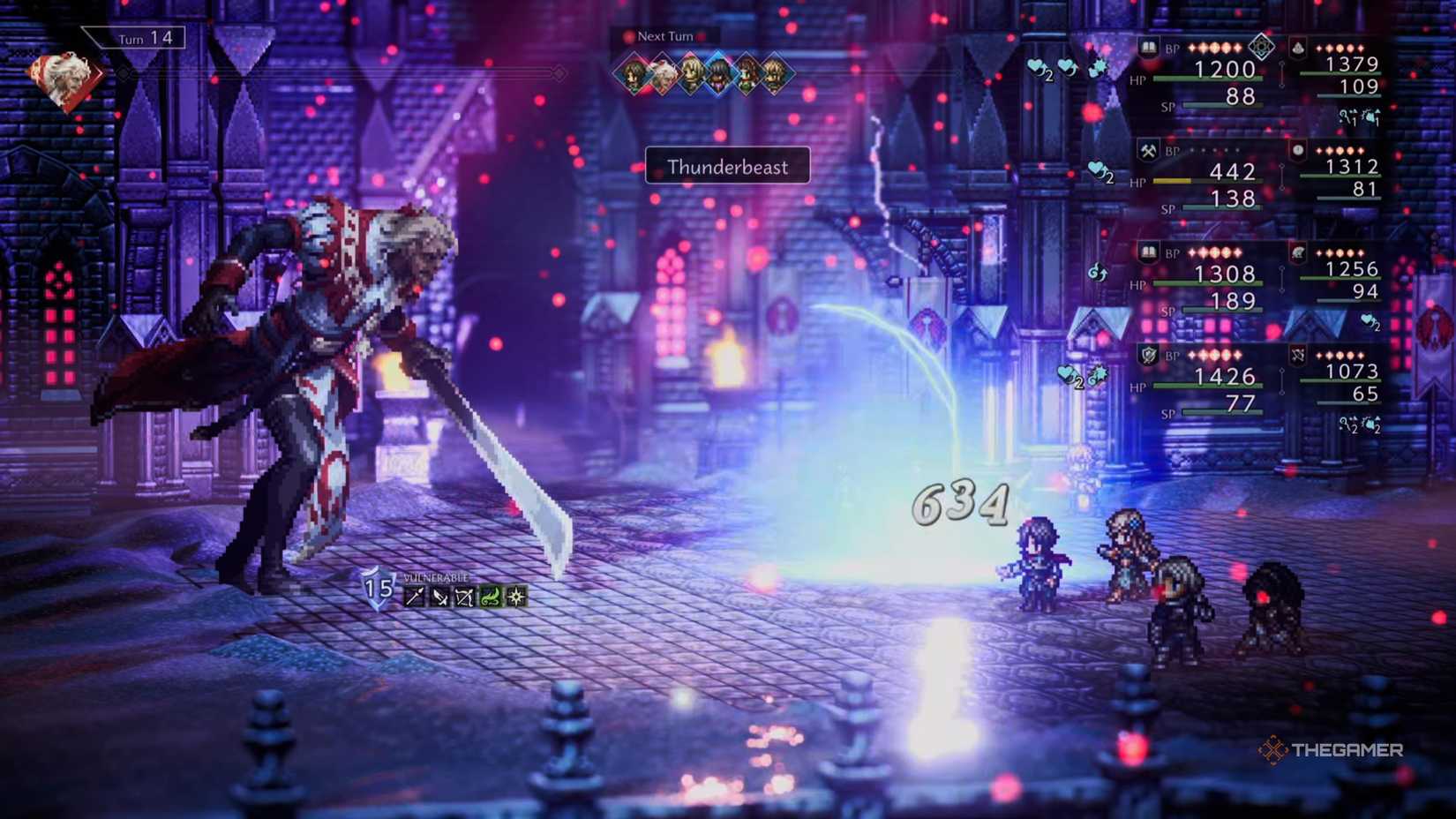 Commander Titos performs Thunderbeast against the party in Octopath Traveler 0.