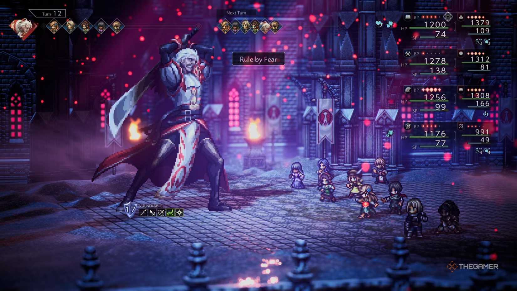 Commander Titos reigns with fear against the party in Octopath Traveler 0.