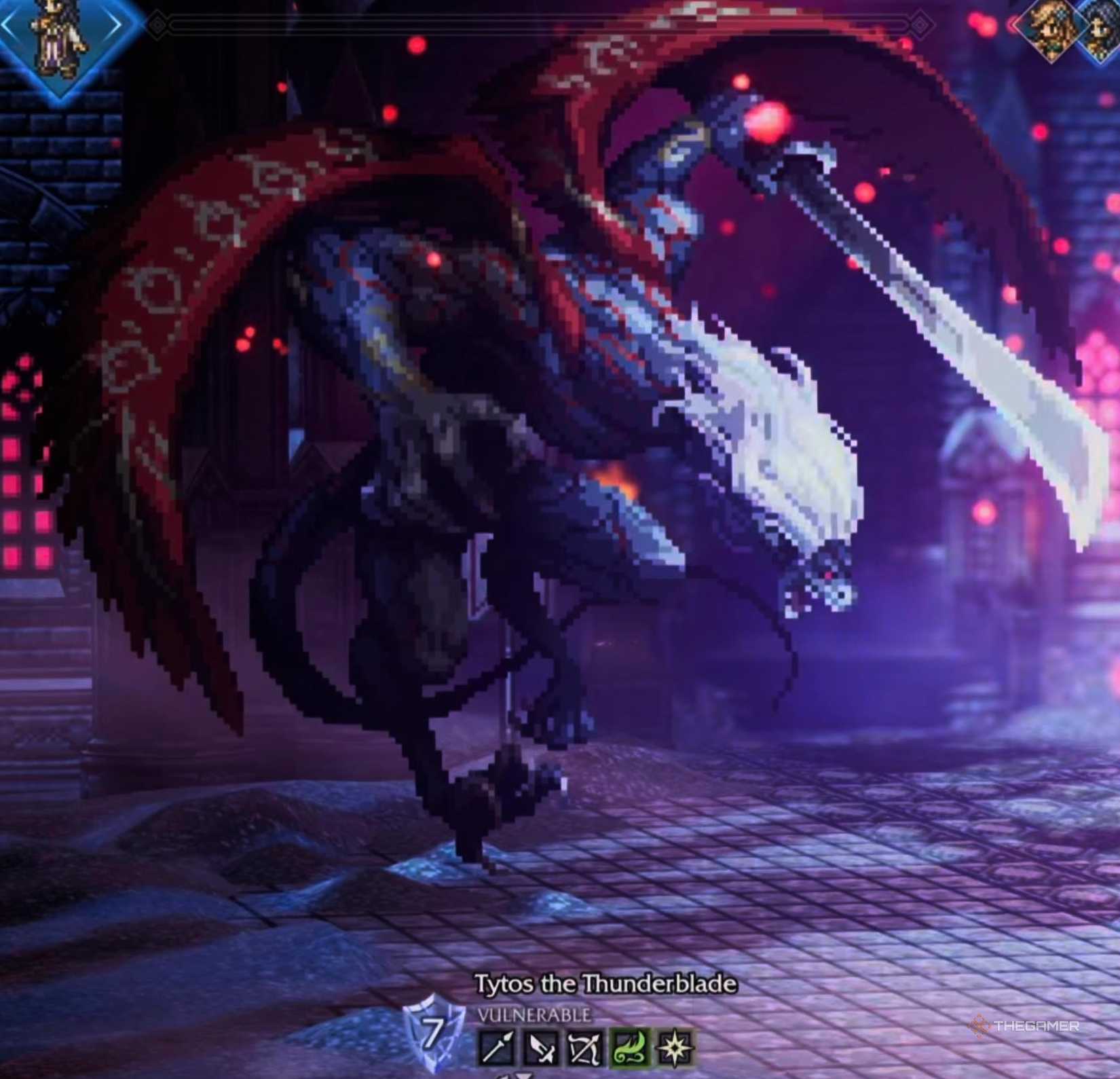 A cropped image of Tytos the Thunderblade and his weaknesses in Octopath Traveler 0.