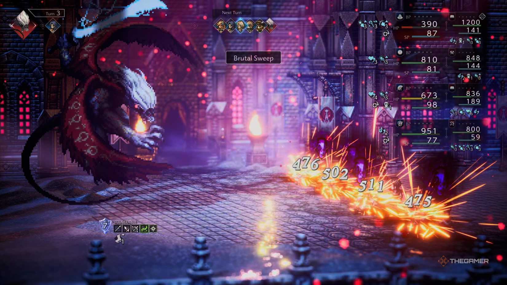 Tytos Thunderblade in Octopath Traveler 0 uses Brutal Sweep.