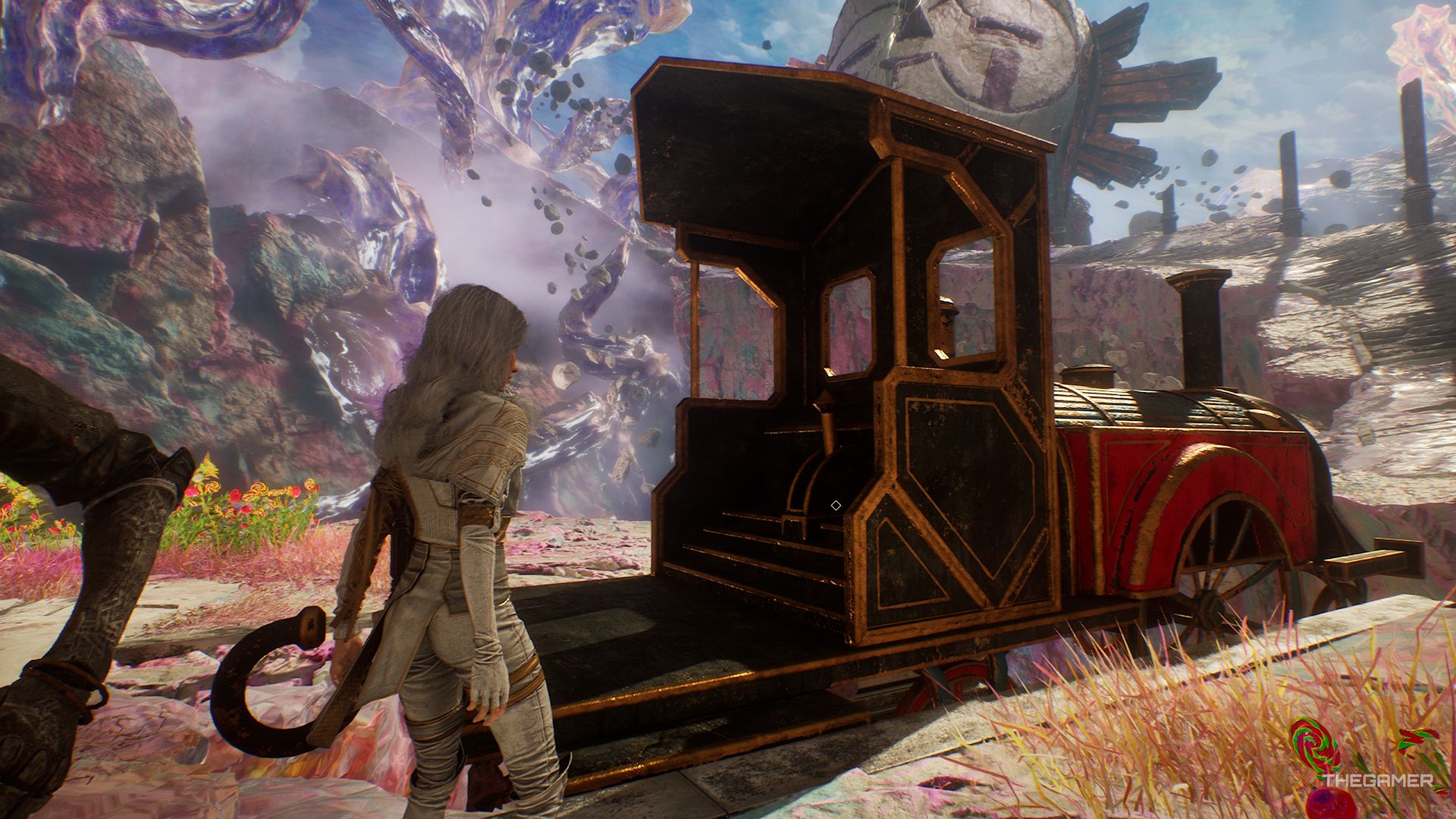 Maelle at a train in Clair Obscur Expedition 33.