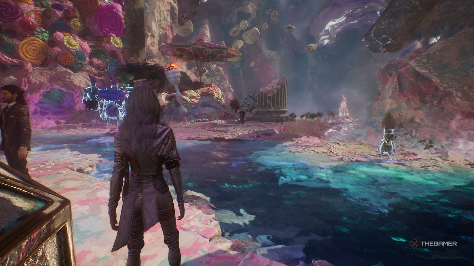 Maelle looking at a Gestral in Clair Obscur Expedition 33.