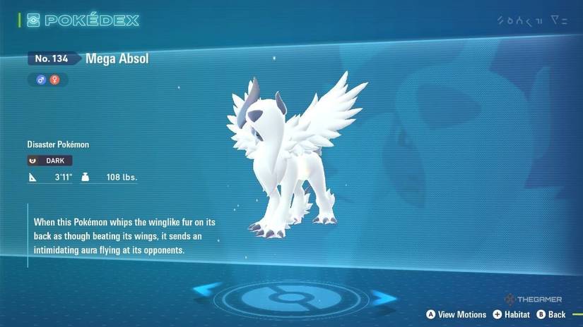 Mega Absol Pokedex information in Pokemon Legends Z-A.