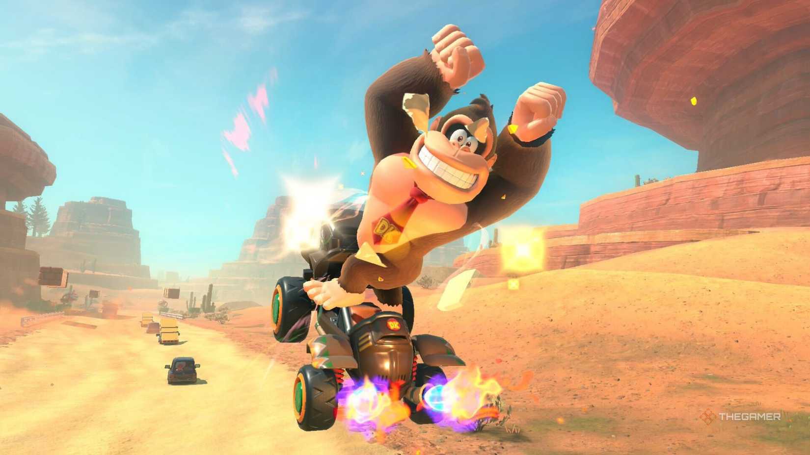 Donkey Kong posing in Mario Kart World.