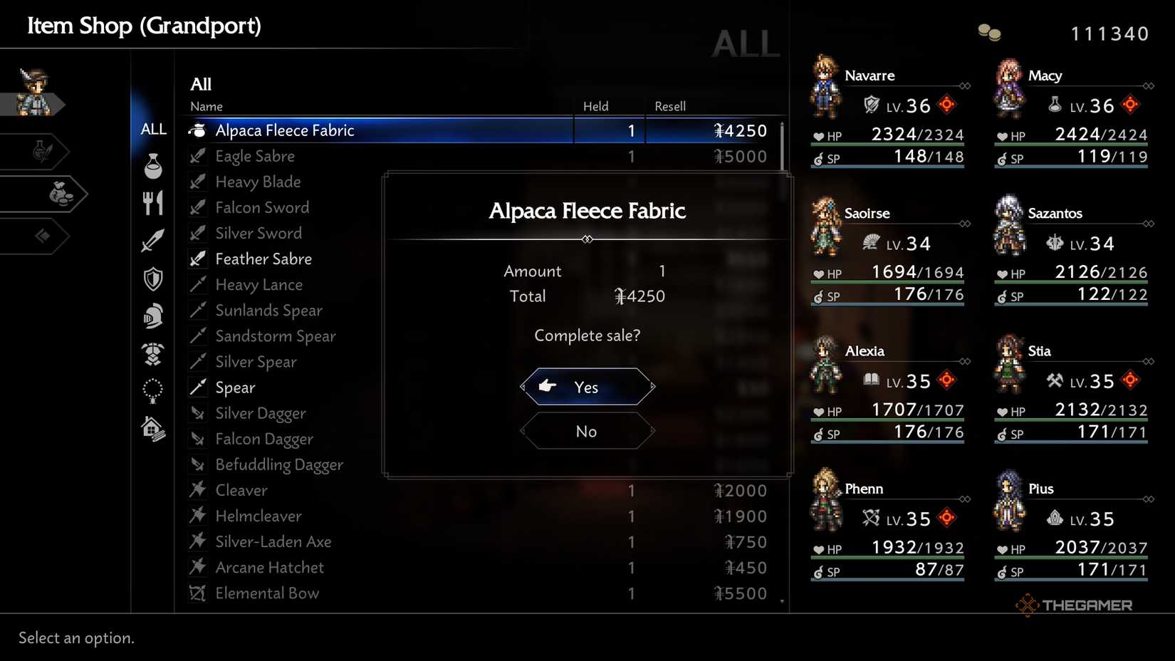 You can make money on alpaca fleece fabric in Octopath Traveler 0.