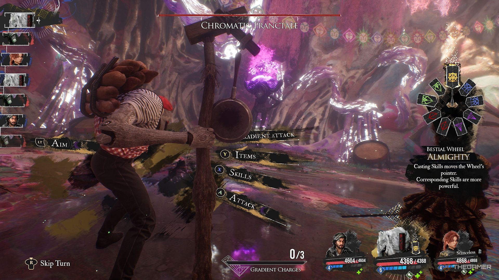 Monoco fighting the Chromatic Franctale in Clair Obscur Expedition 33.