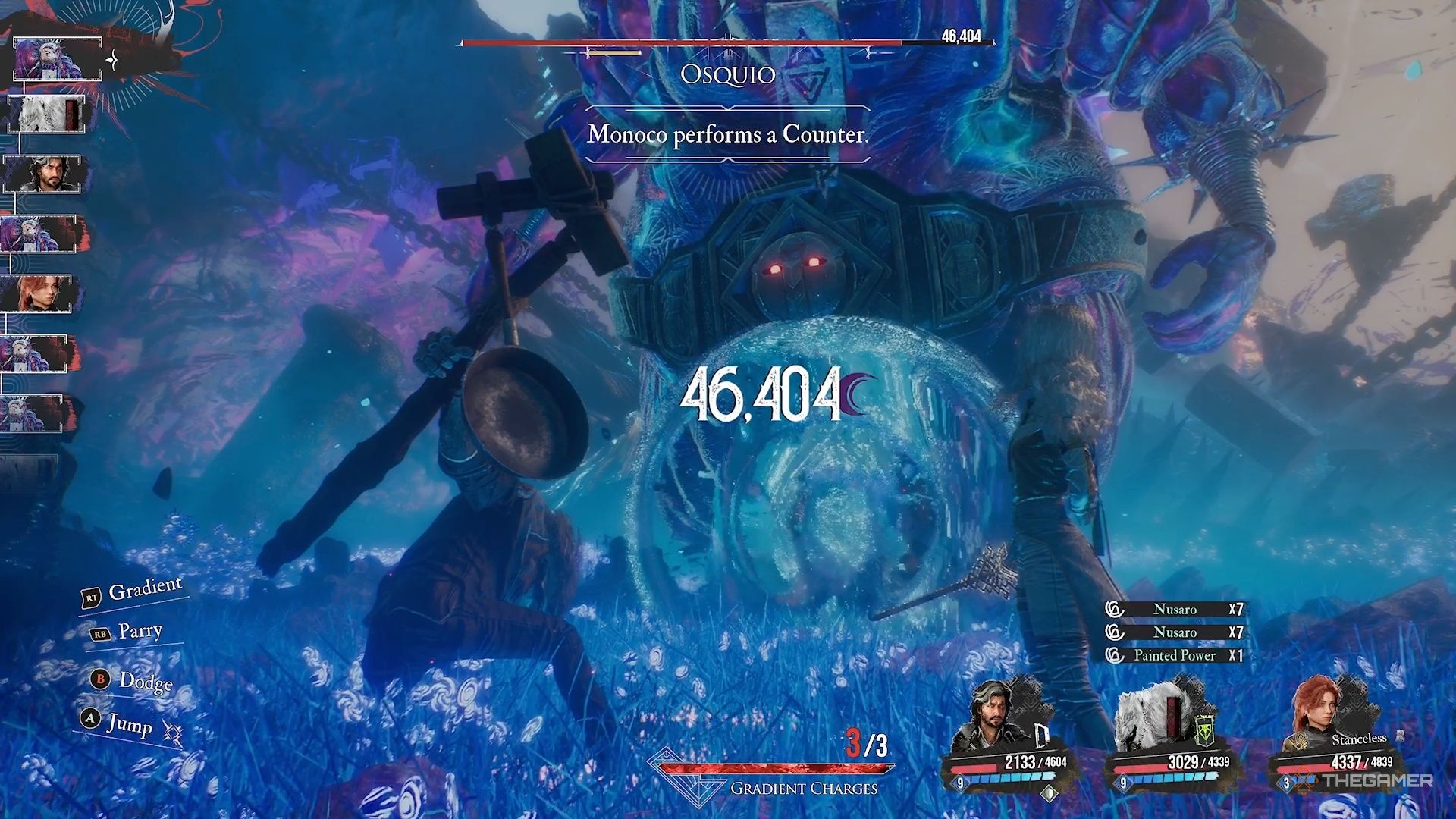 Monoco performing a counter on Osquio in Clair Obscur Expedition 33.