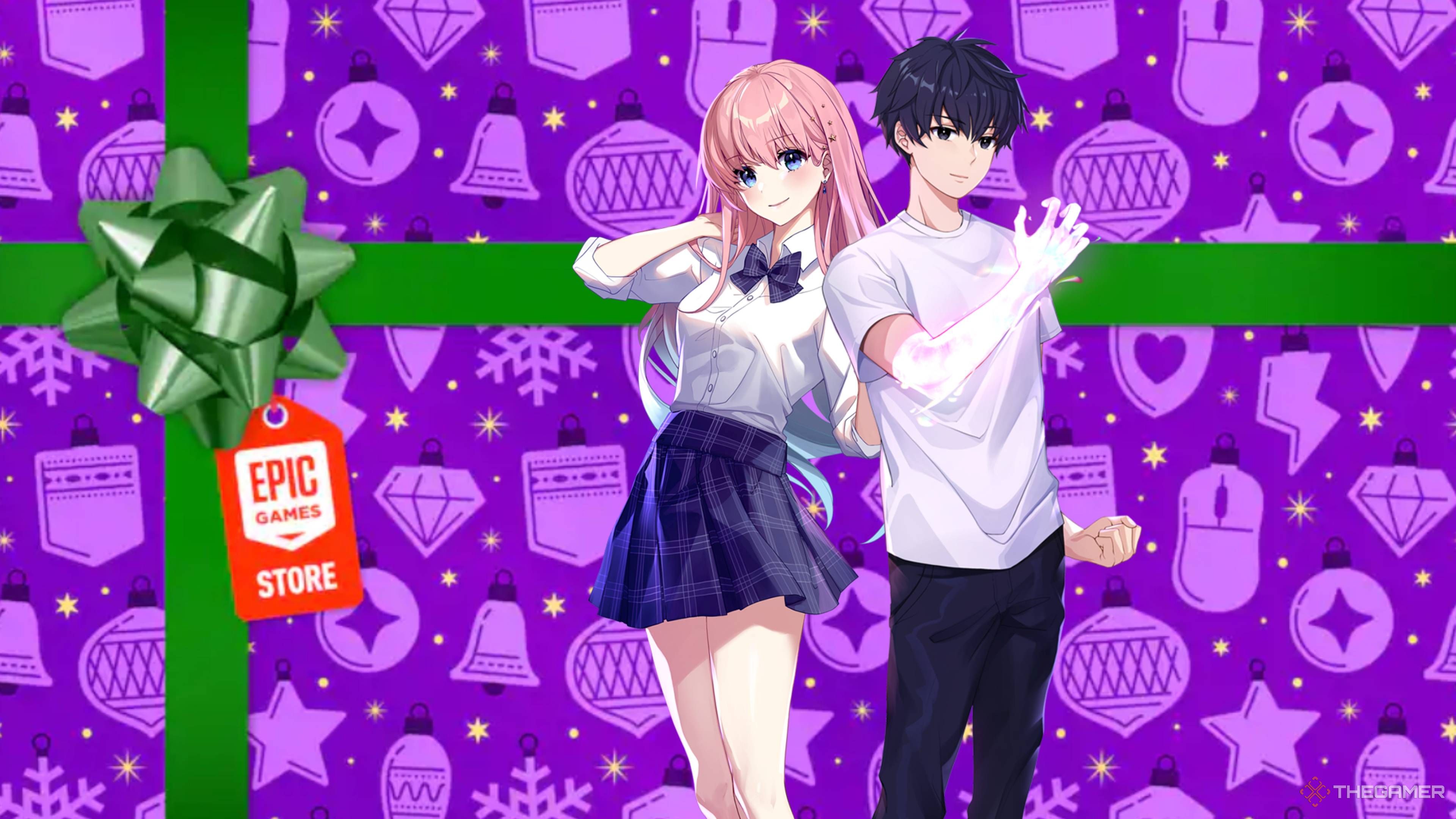 eternights characters in front of an epic games store gift.