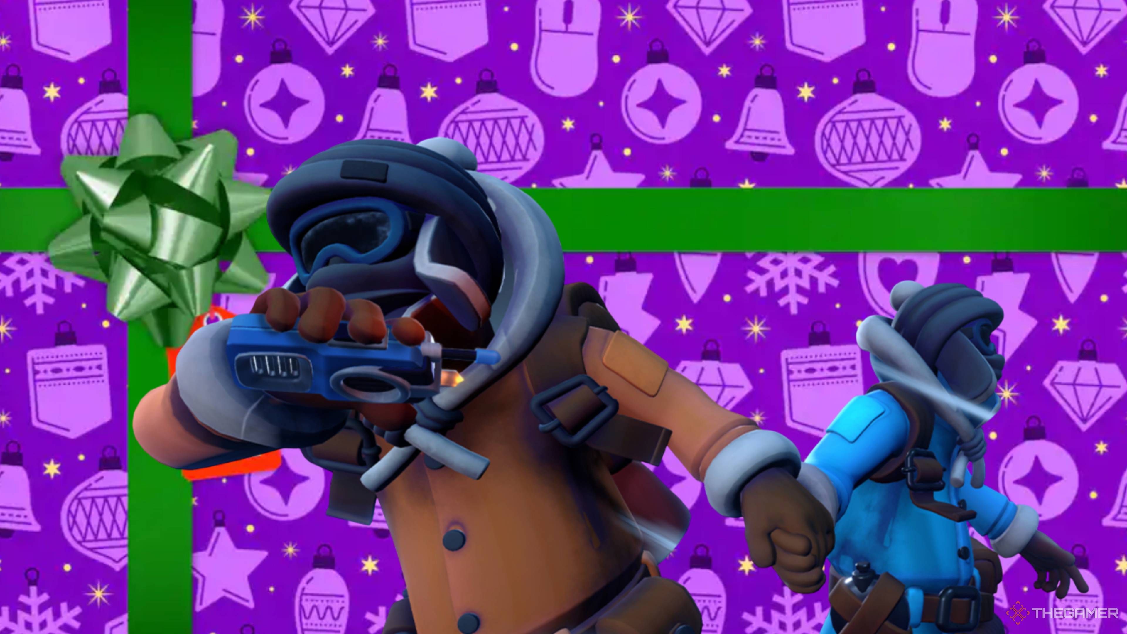 we were here together characters on an epic games store themed present.