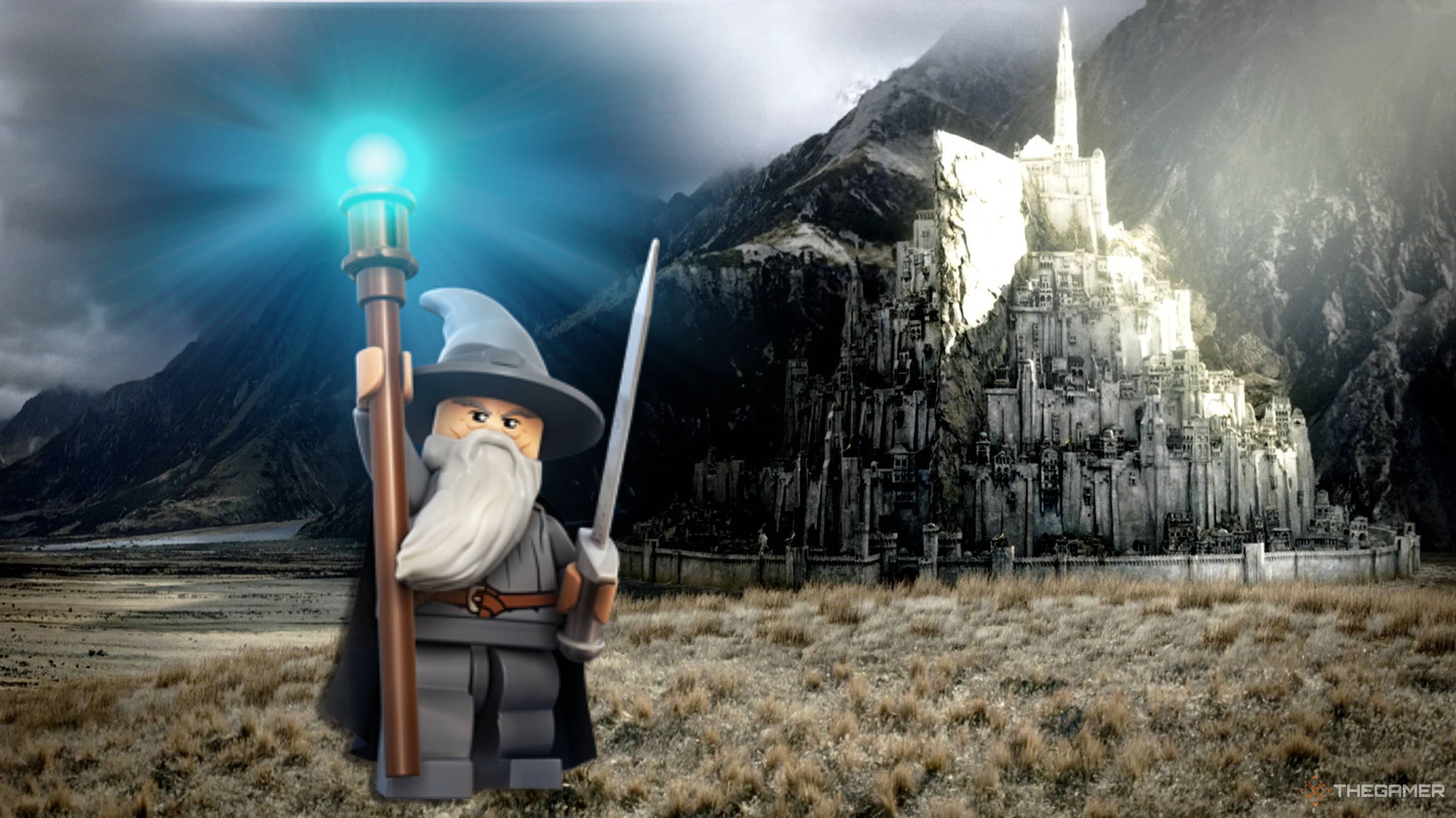 gandalf lego minifigure outside minas tirith.