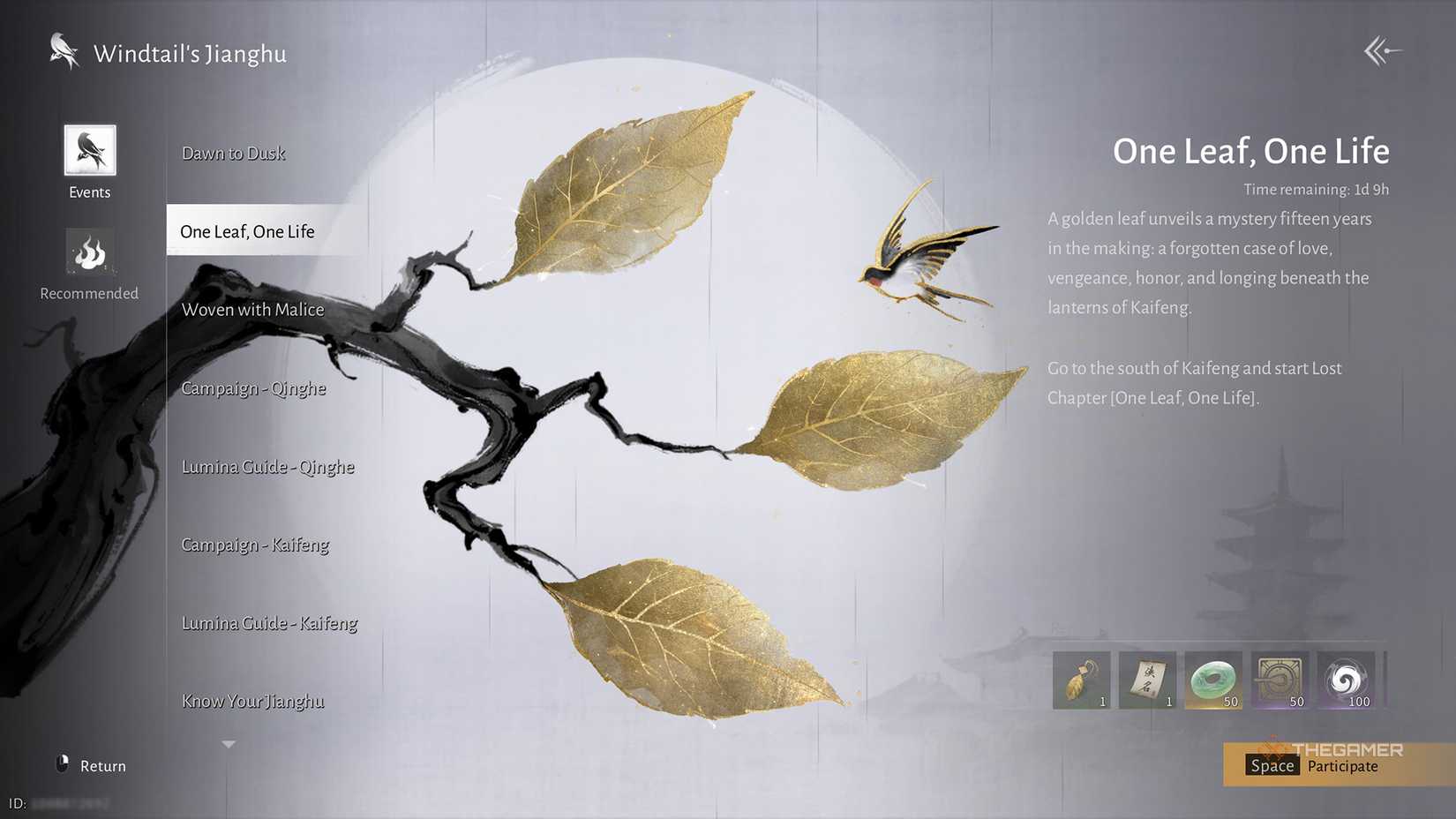 The mission start page for One Leaf, One Life in Where Winds Meet.