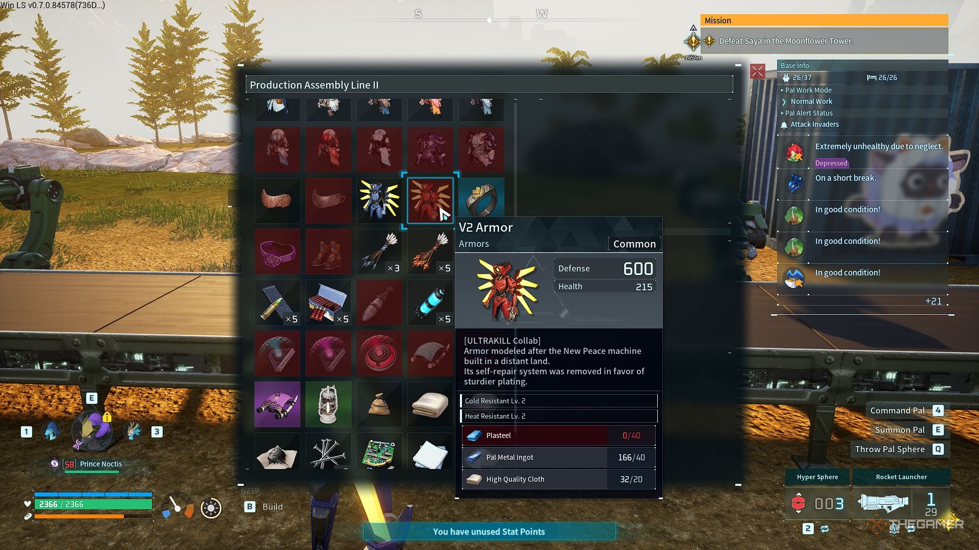 Palworld Crafting the V2 armor at a assembly station.