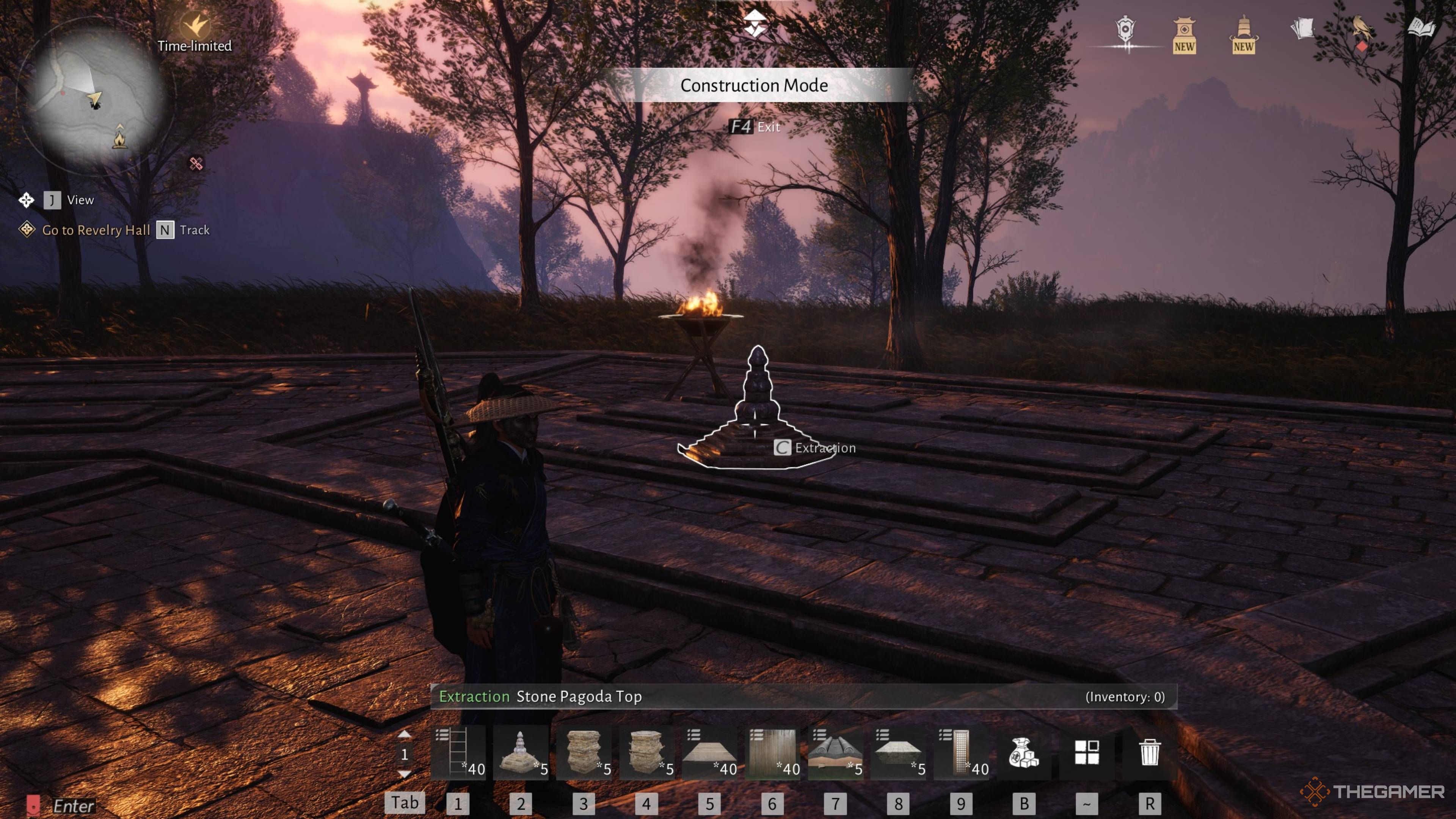 Placing a stone pagoda top in construction mode in where winds meet.