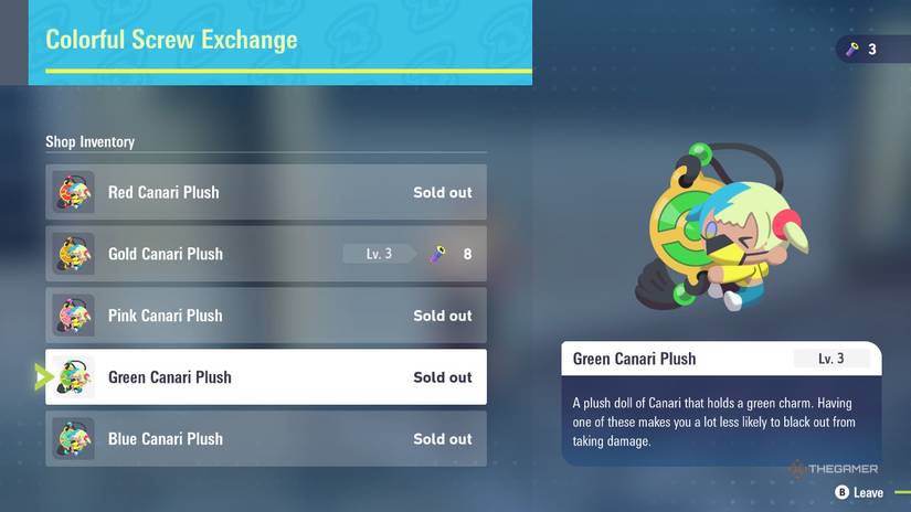 Fully maxed out Green Canary Plush in Pokemon Legends: ZA.