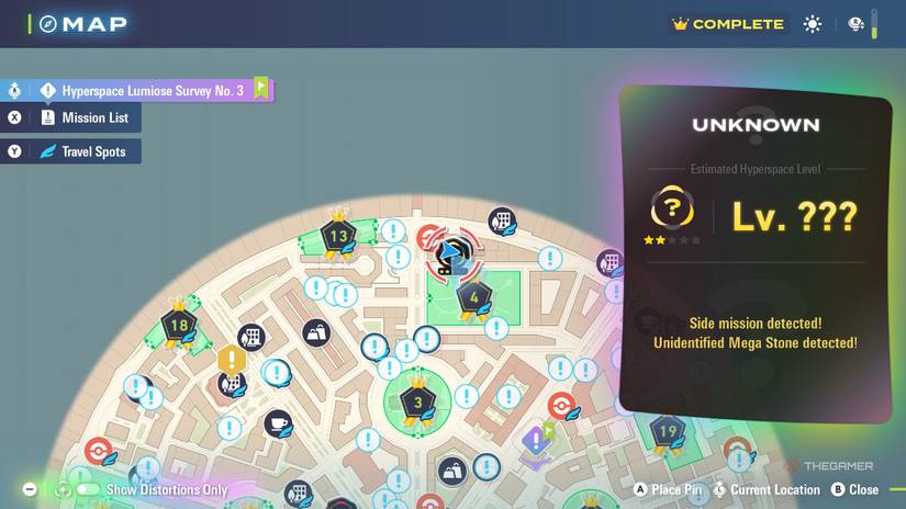 Pokemon Legends: Mega Raichu X & Y portals on ZA's map.