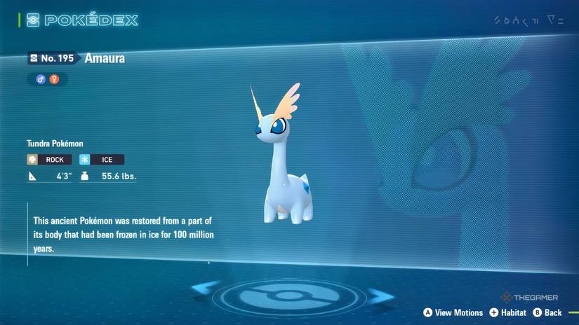 ورودی Pokedex Amaura در Pokemon Legends: ZA.