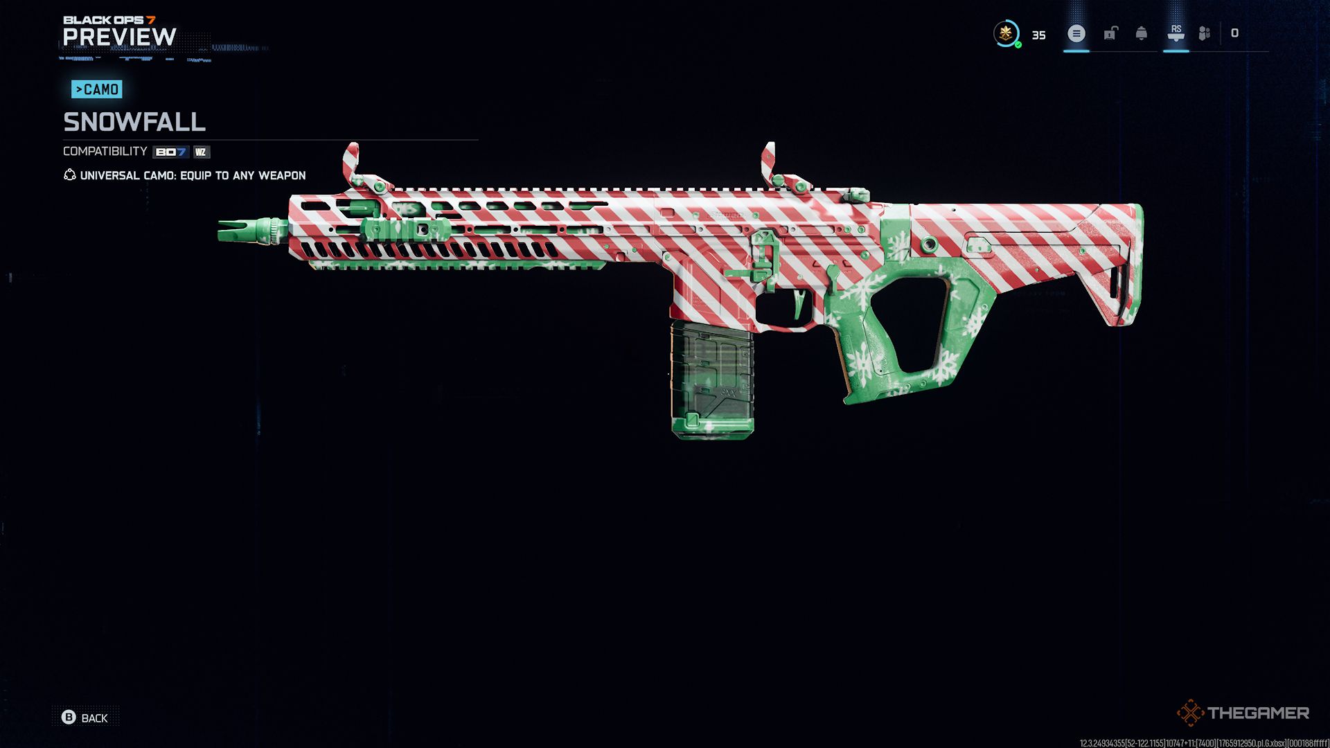 Preview of the Snowfall camo in Call of Duty: Black Ops 7.