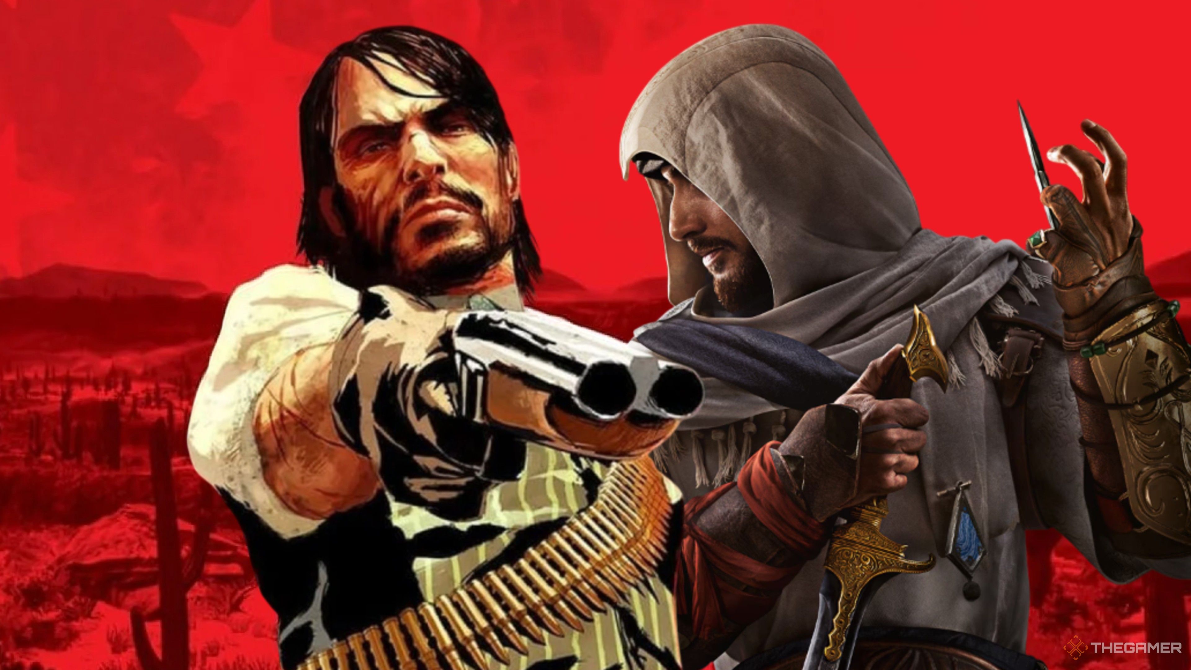 Red Dead Redemption and Assassin's Creed Mirage main characters.