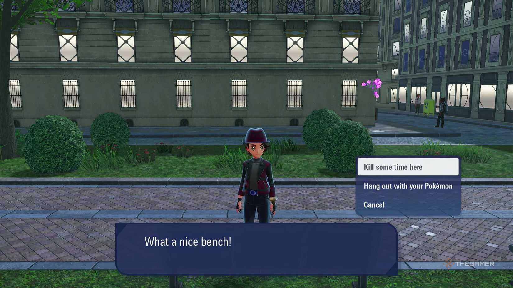 Resting at a bench in Pokemon Legends: Z-A to refresh Hyperspace Wild Zone spawns to find a Mimikyu.