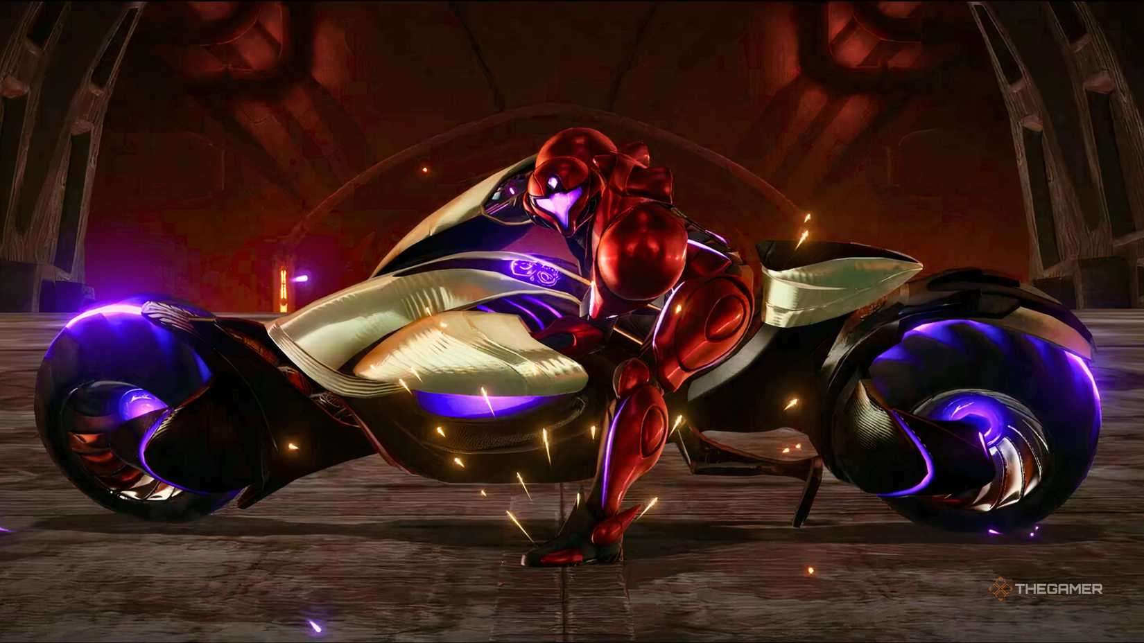 ساموس لەکاتی نمایشکردنی ئاکیرا سلاید لەسەر Vi-O-la لە فیلمی Metroid Prime 4 Beyond.