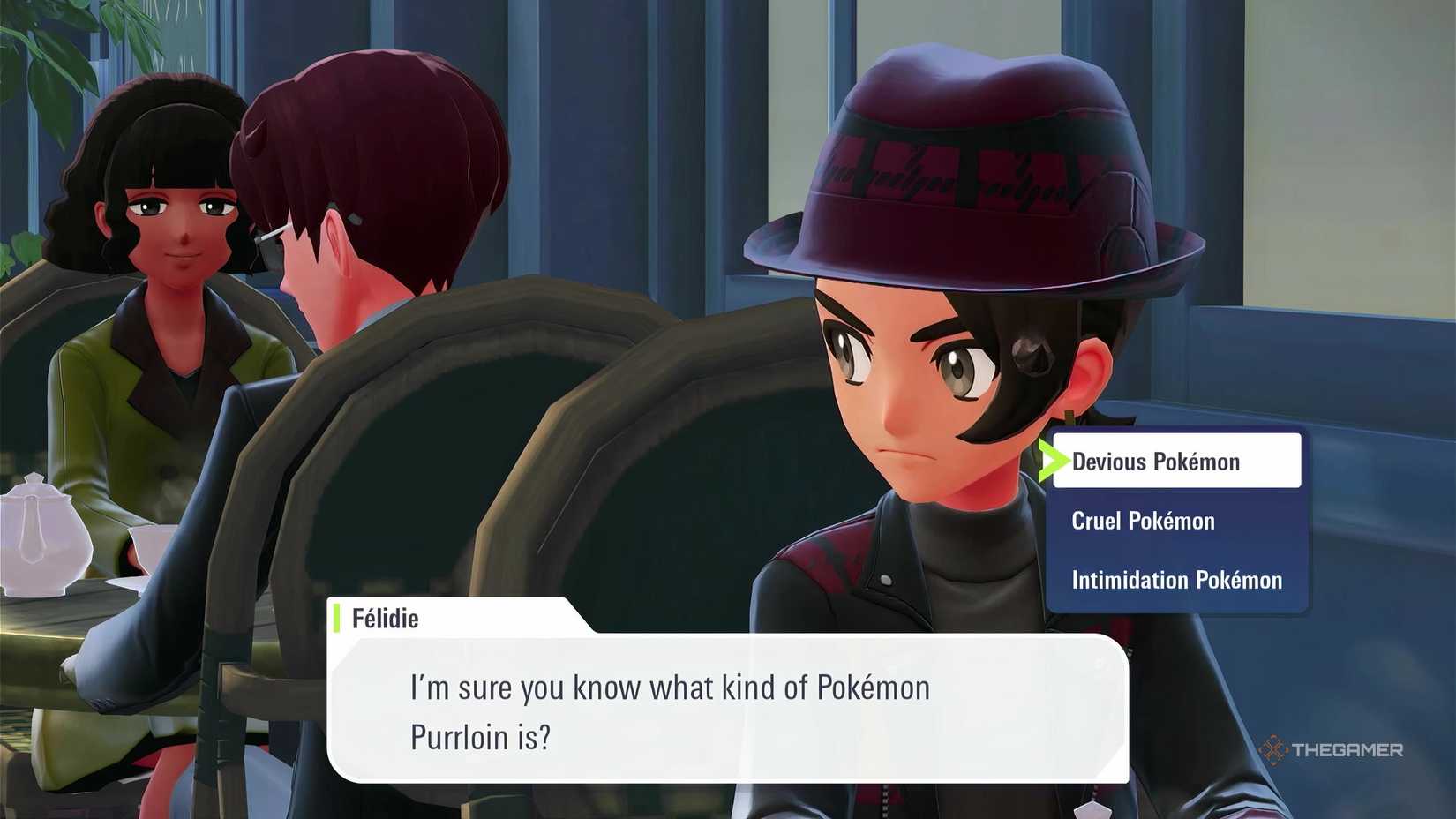 Schermata del quiz con la risposta ‘Devious Pokemon’ selezionata