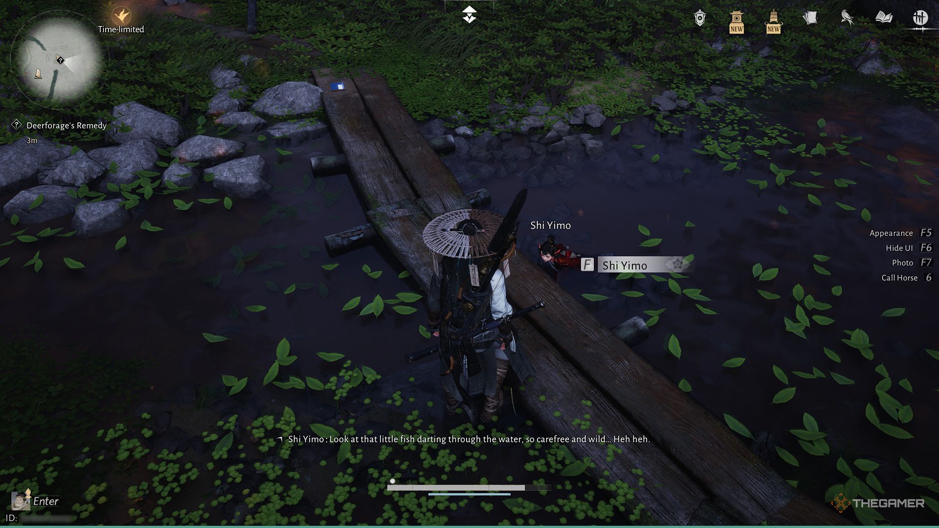 Shi Yimo swimming in the creek in Where Winds Meet.