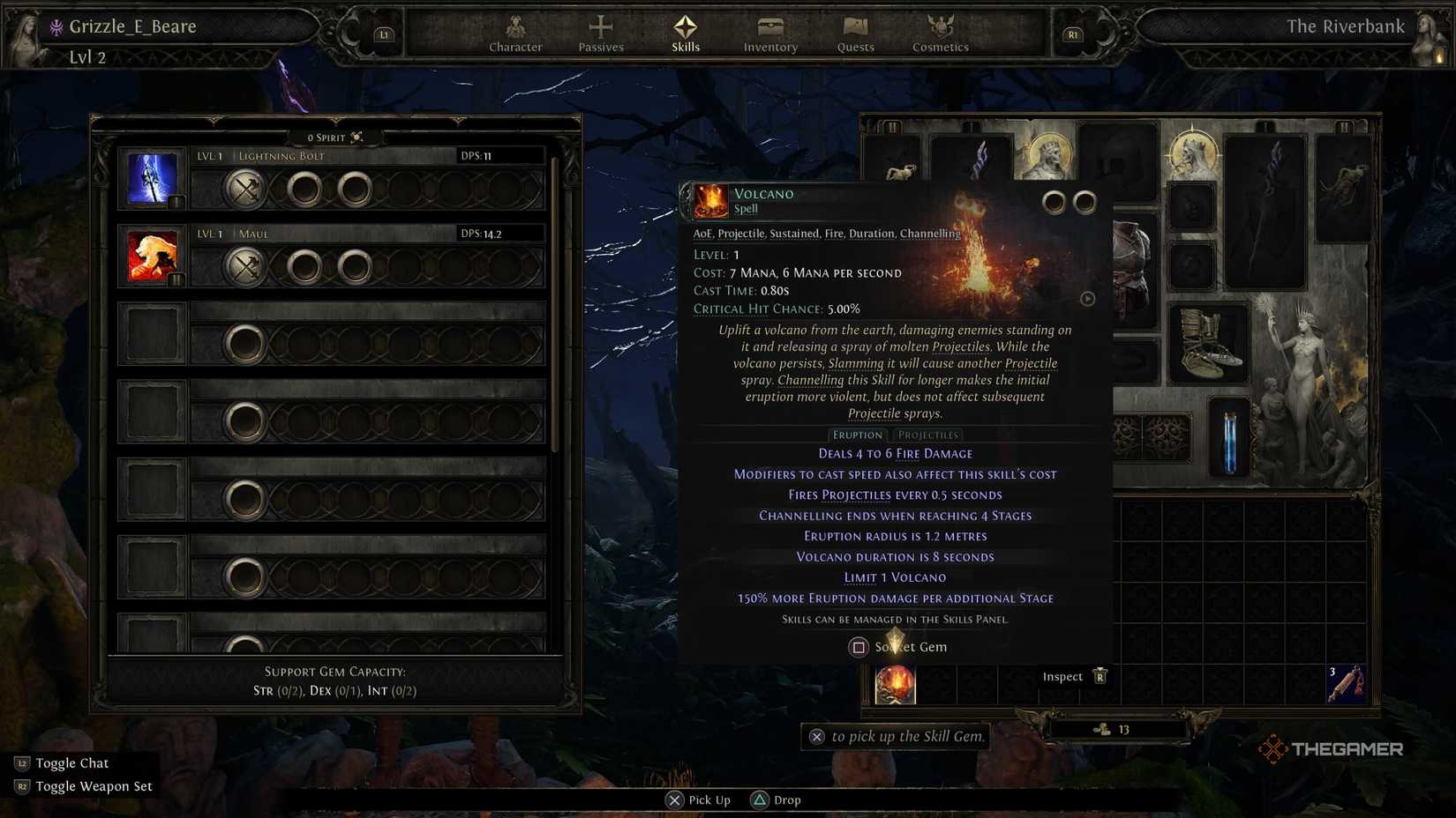 Planting the Volcano gem in Path of Exile 2.