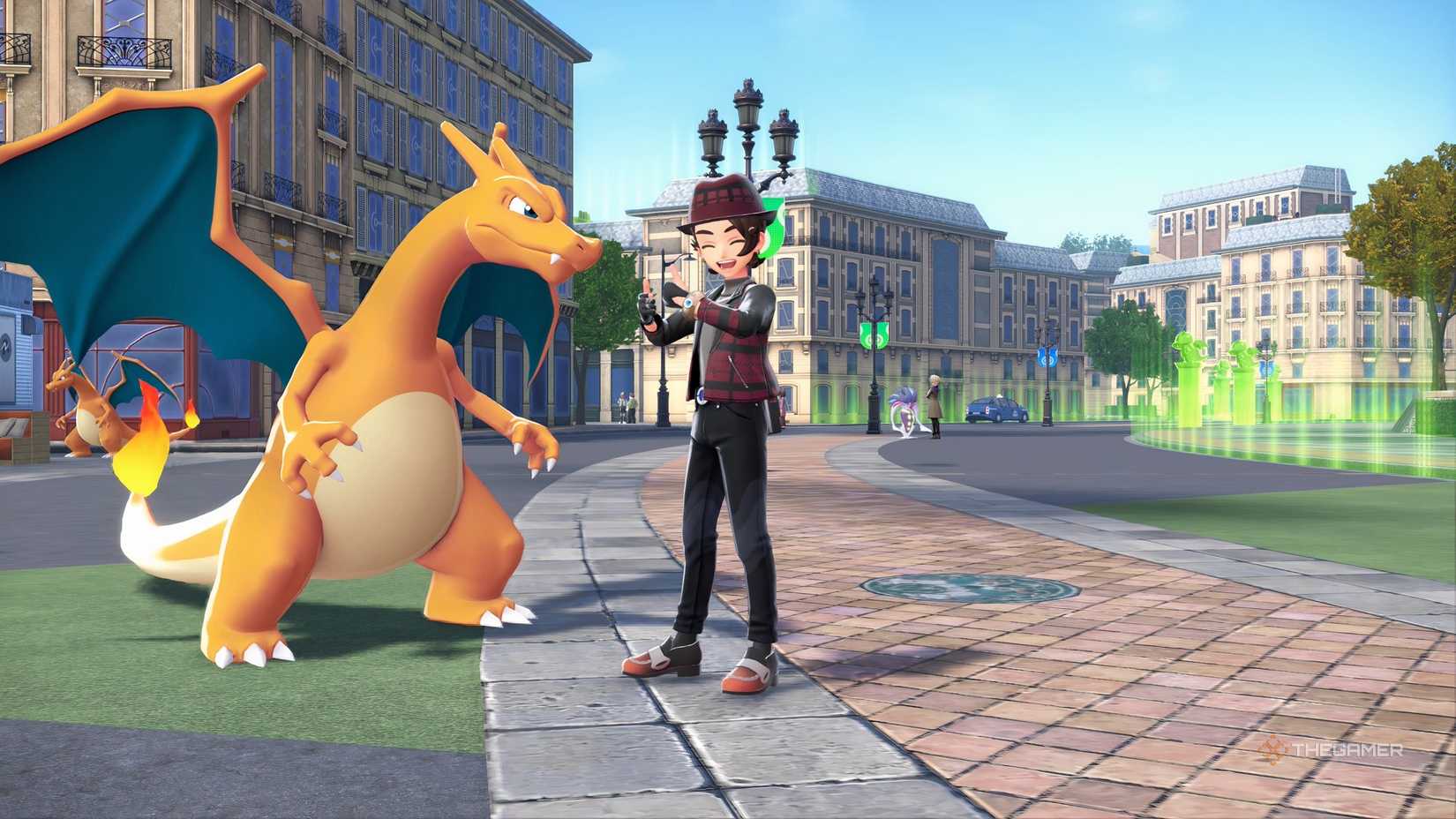 Standing with Charizard in Pokemon Legends: ZA.