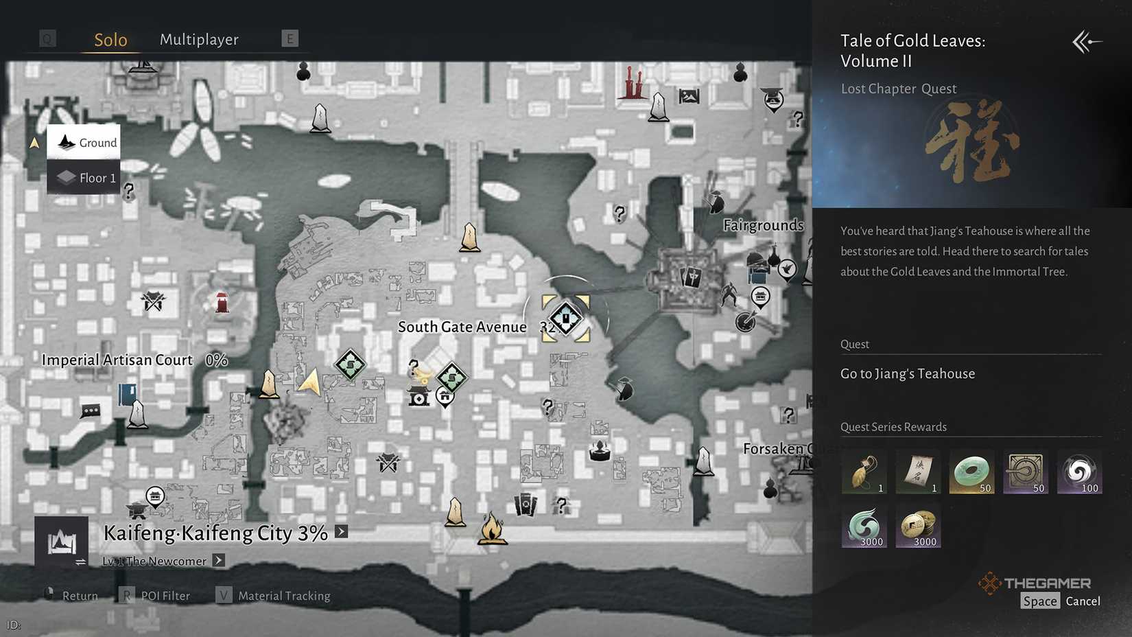 Quest start page for Tale of Gold Leaves Volume 2 in Where Winds Meet.