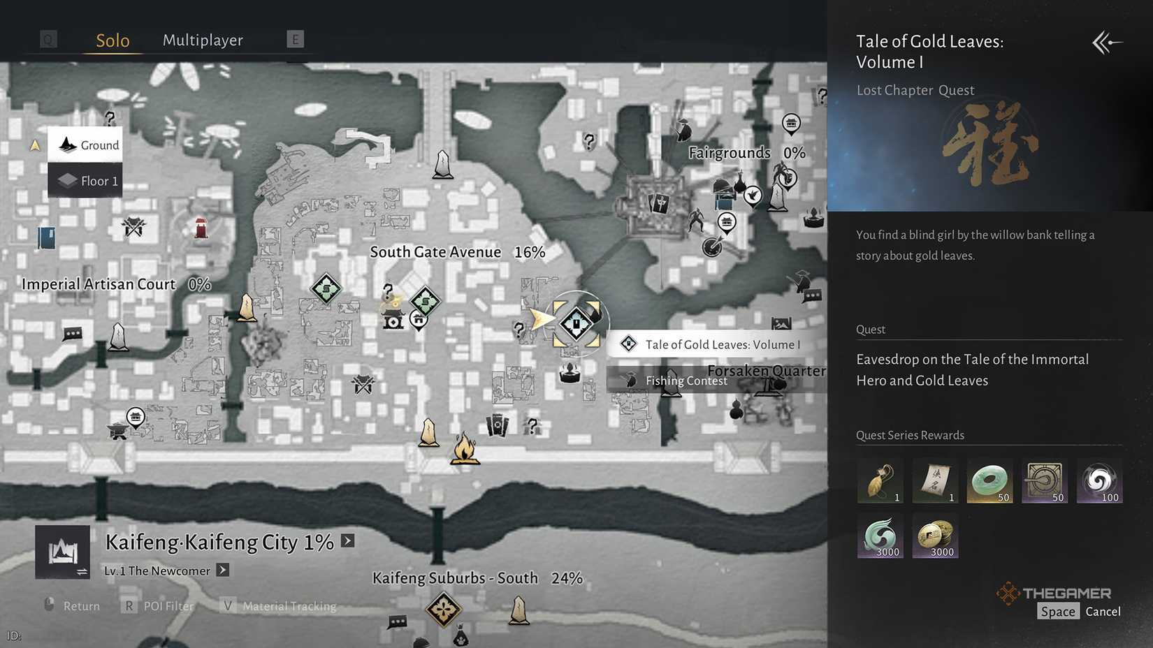 Quest start page for Tale of Gold Leaves Volume 1 in Where Winds Meet.