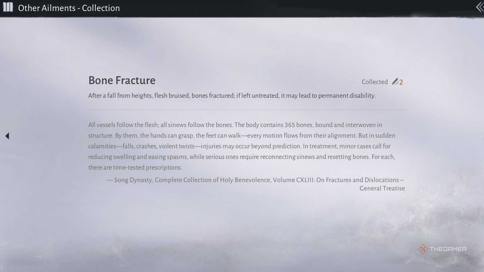 The description of a bone fracture in where winds meet.
