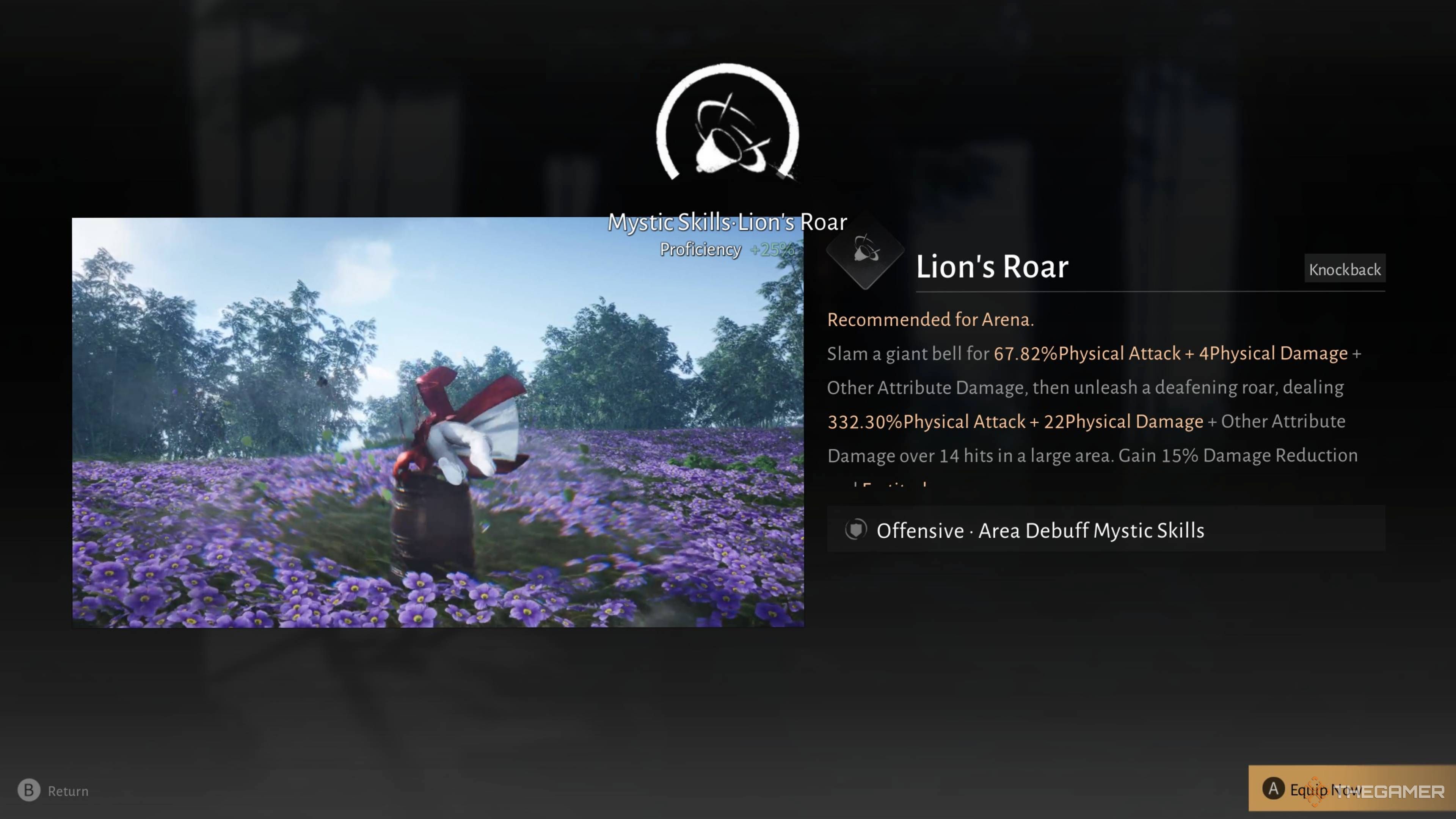 The description of the lion's roar mystic skill in where winds meet.