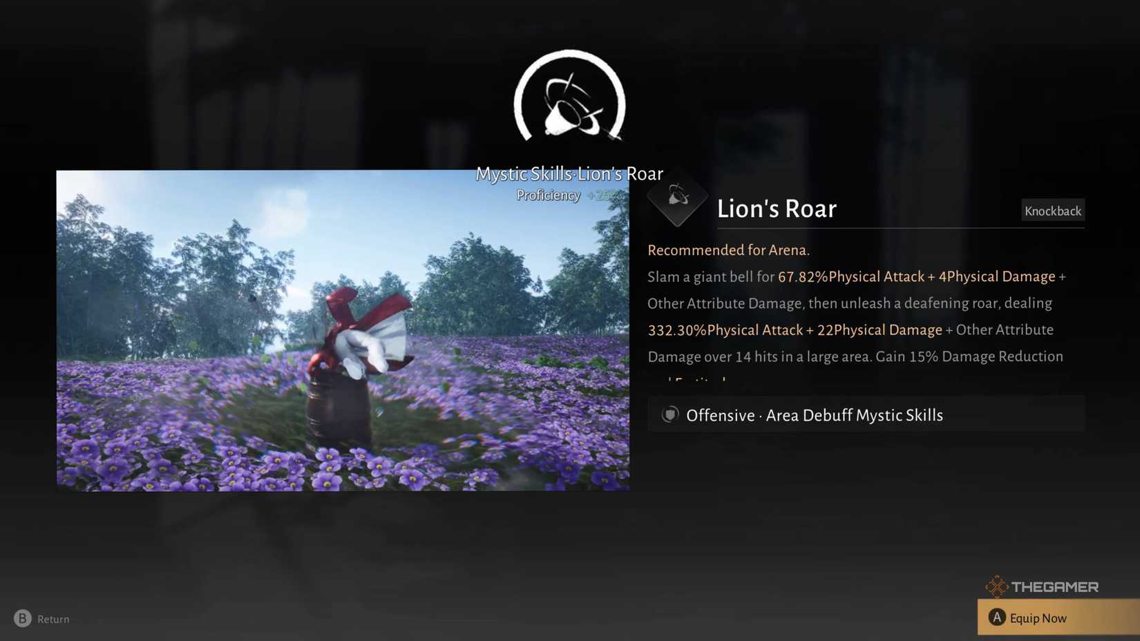The description of the lion's roar mystic skill in where winds meet.