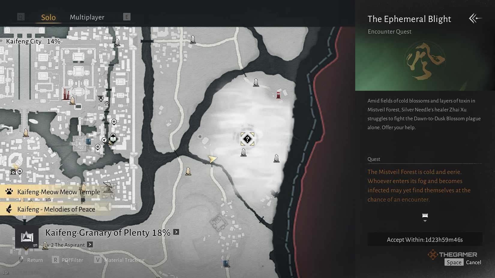The quest start location for The Ephemeral Blight in Where Winds Meet.