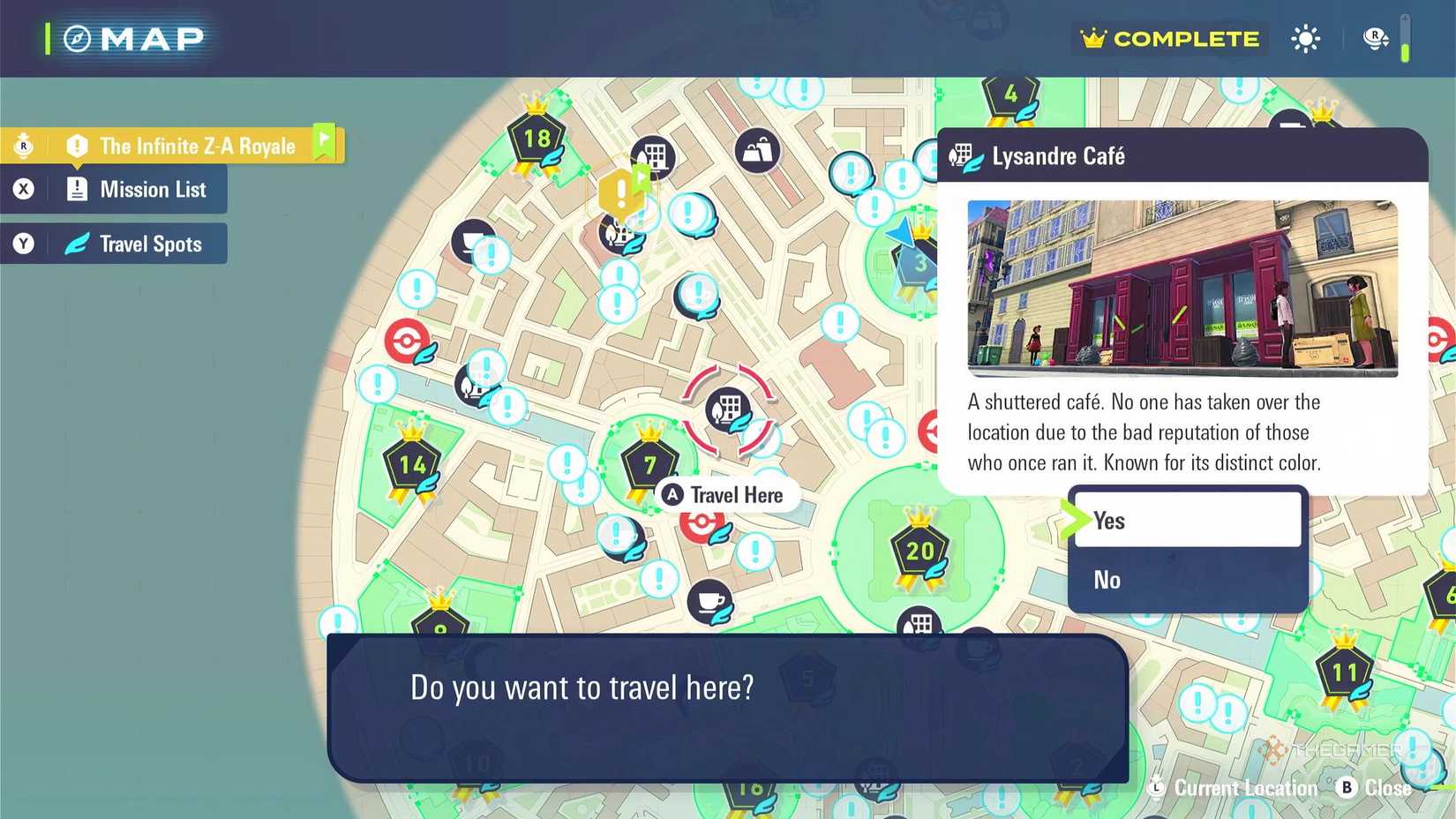 The Pokemon Legends: Z-A map location to start the Mewtwo Project M side mission.