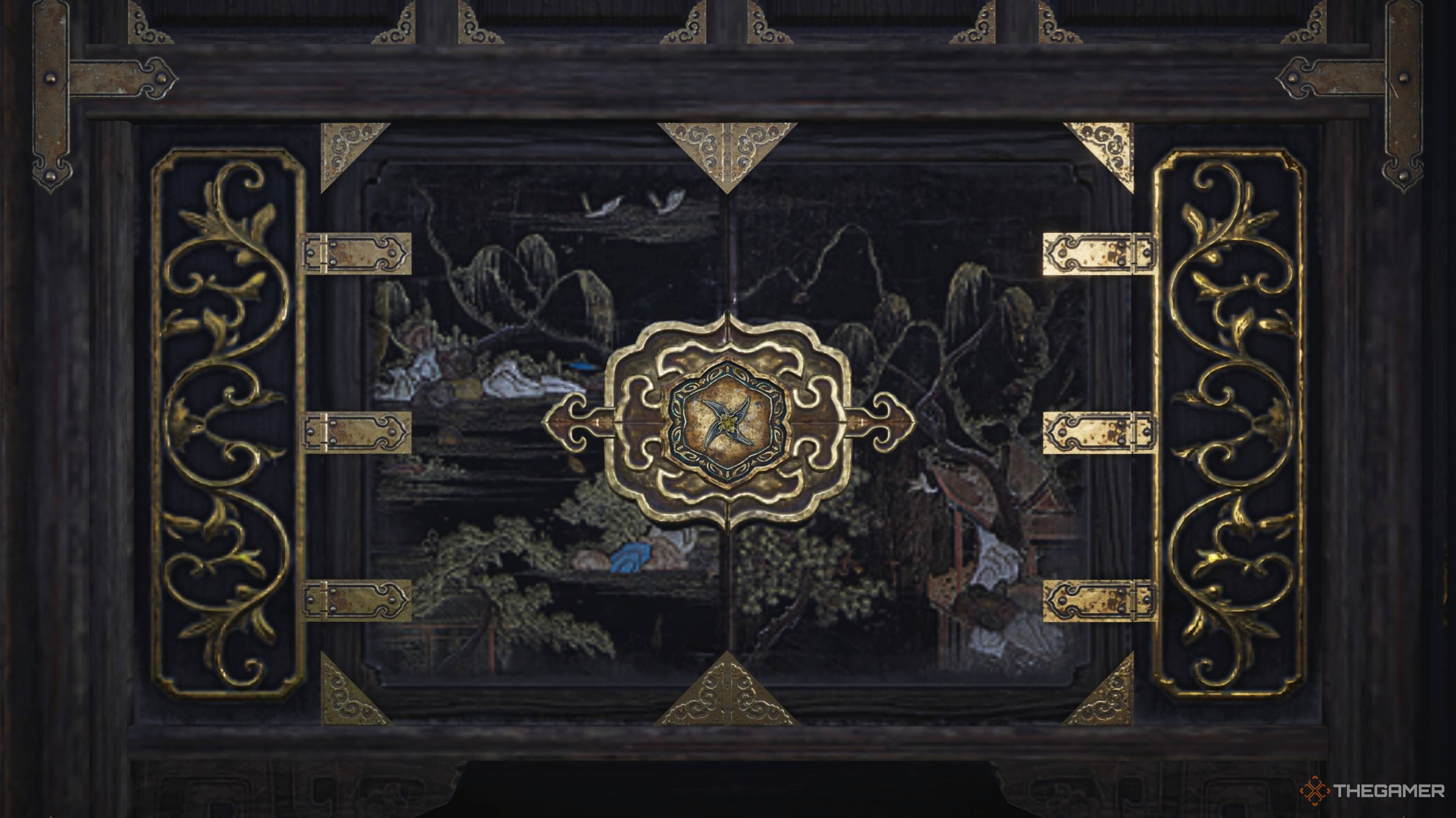 The throwing star placed in the wall in where winds meet.